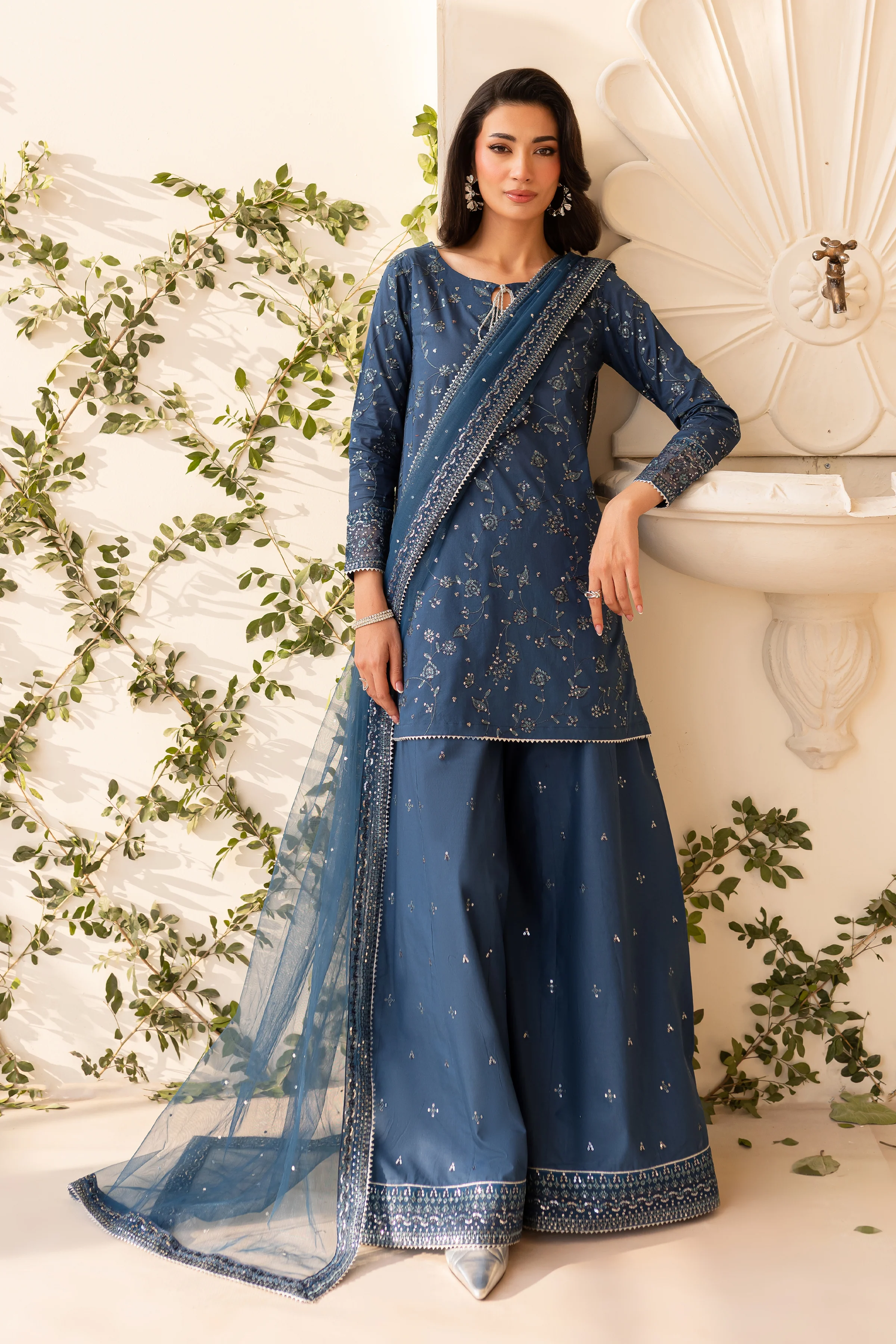 Alexis 3Pc - Embroidered Sharara Pret - Image 7