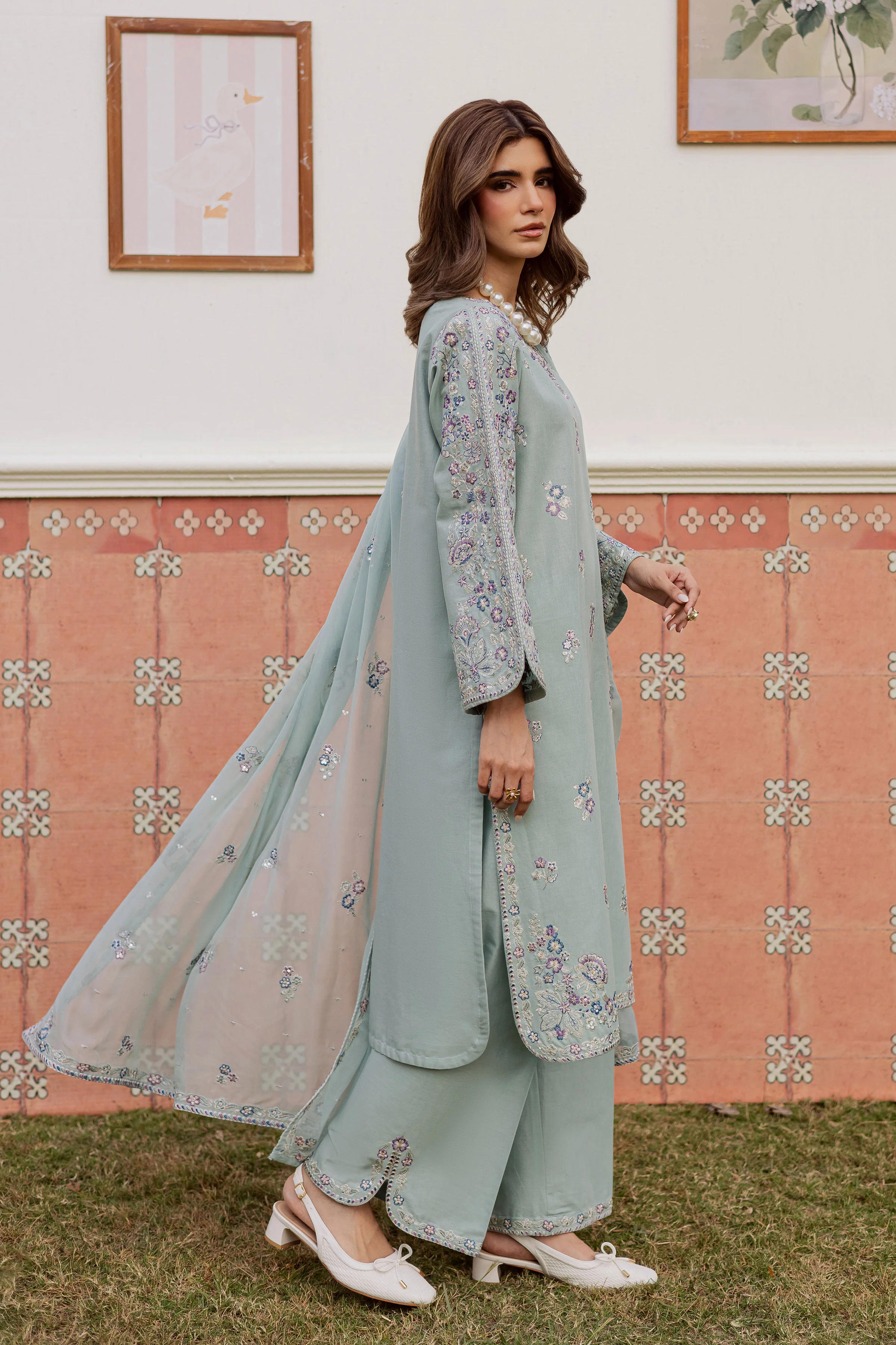 Basil 3Pc - Embroidered Khaddar Dress - Image 4