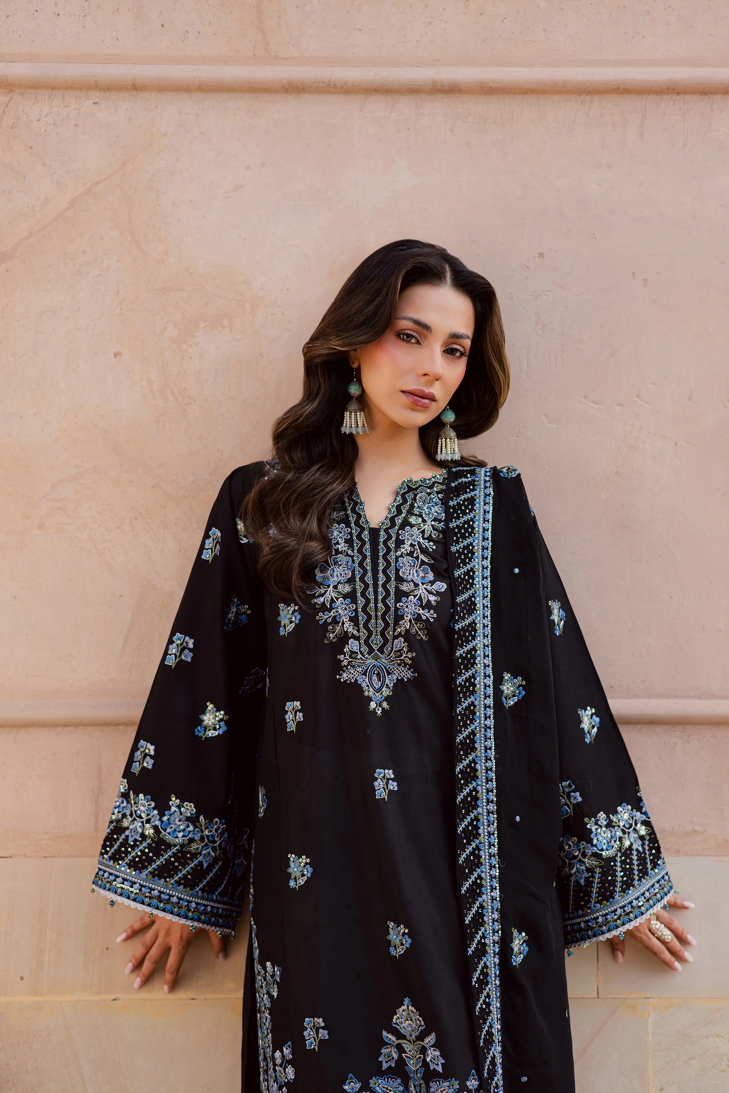 Black Iris 3Pc - Festive Embroidered Lawn - Image 11