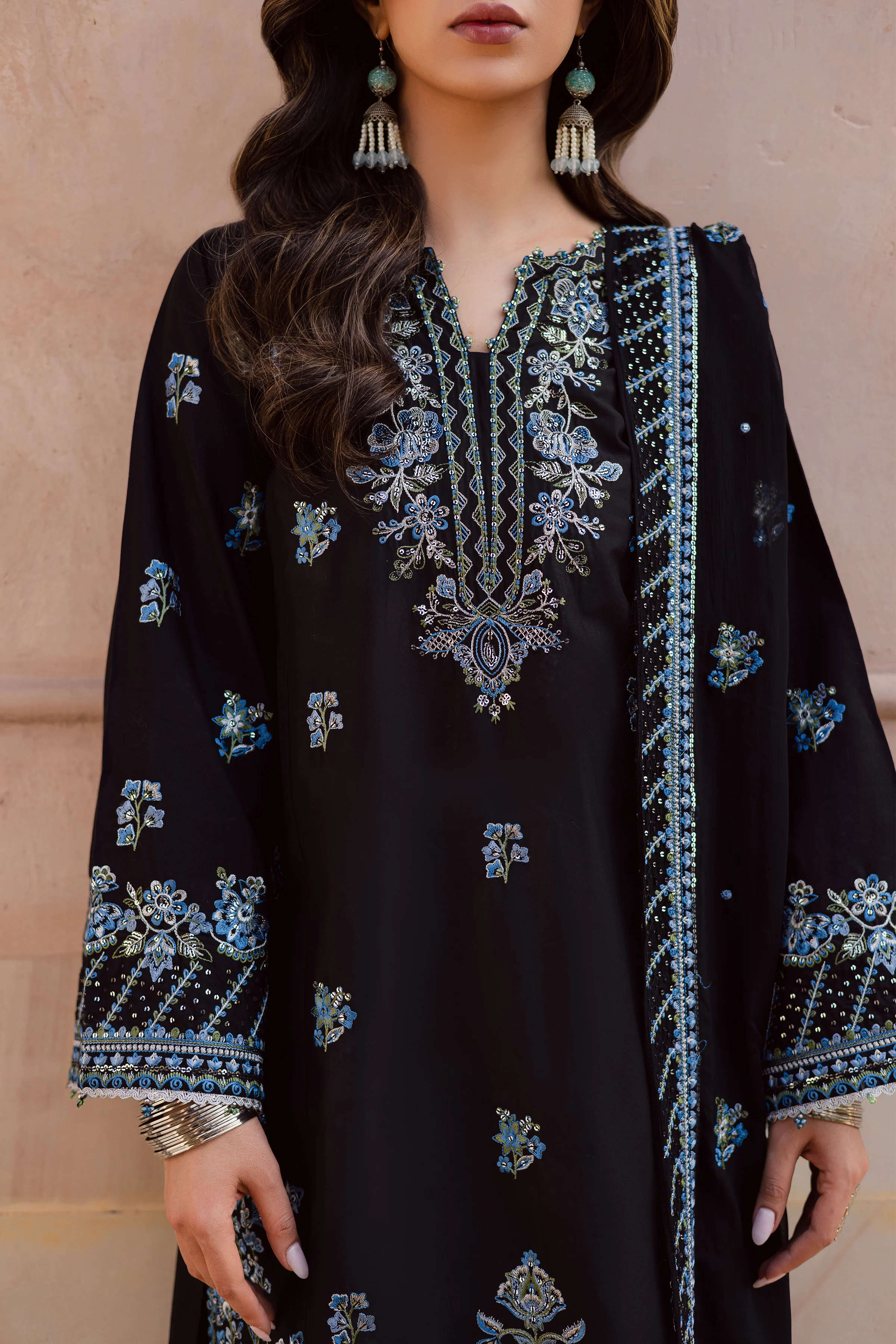 Black Iris 3Pc - Festive Embroidered Lawn - Image 13