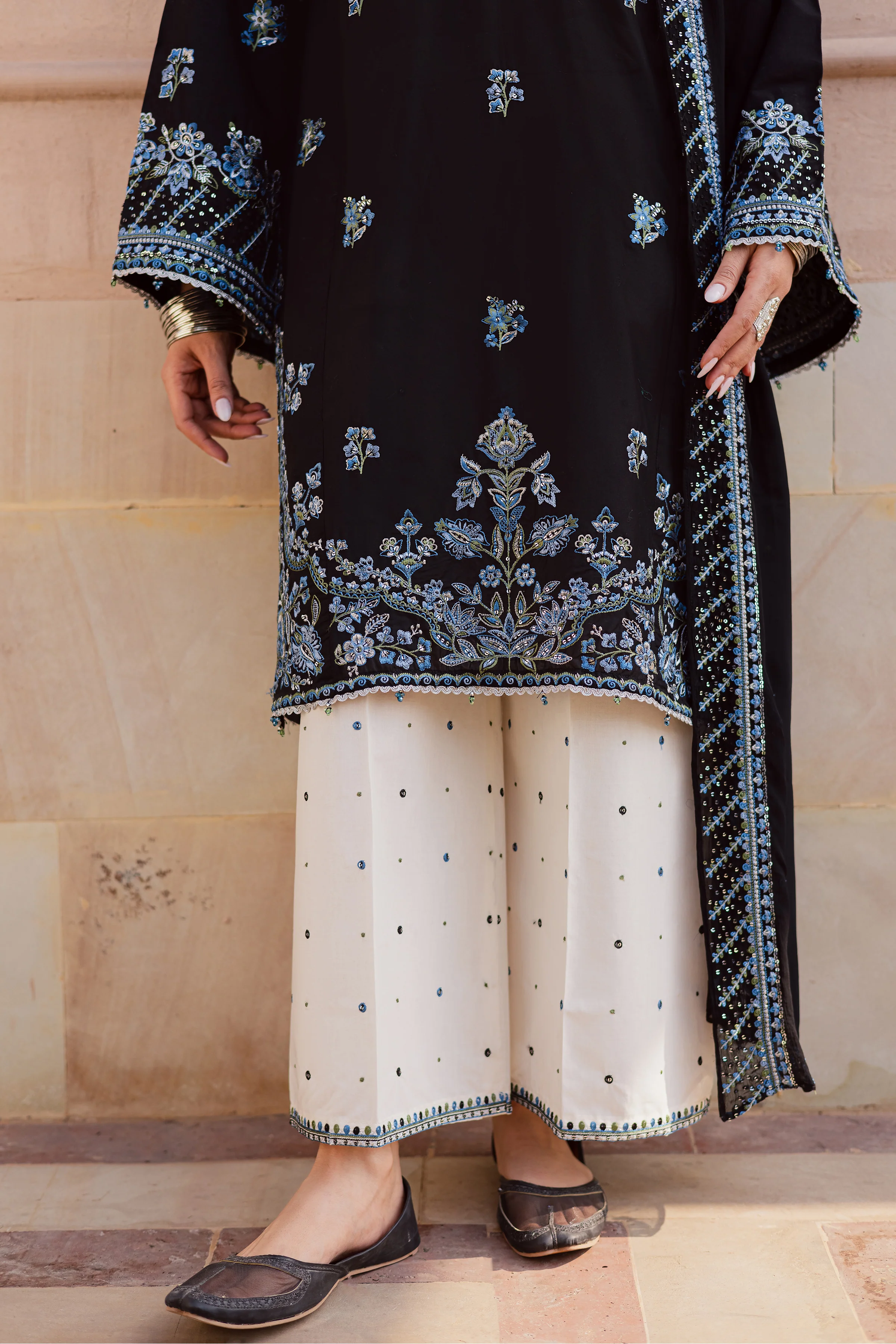 Black Iris 3Pc - Festive Embroidered Lawn - Image 14