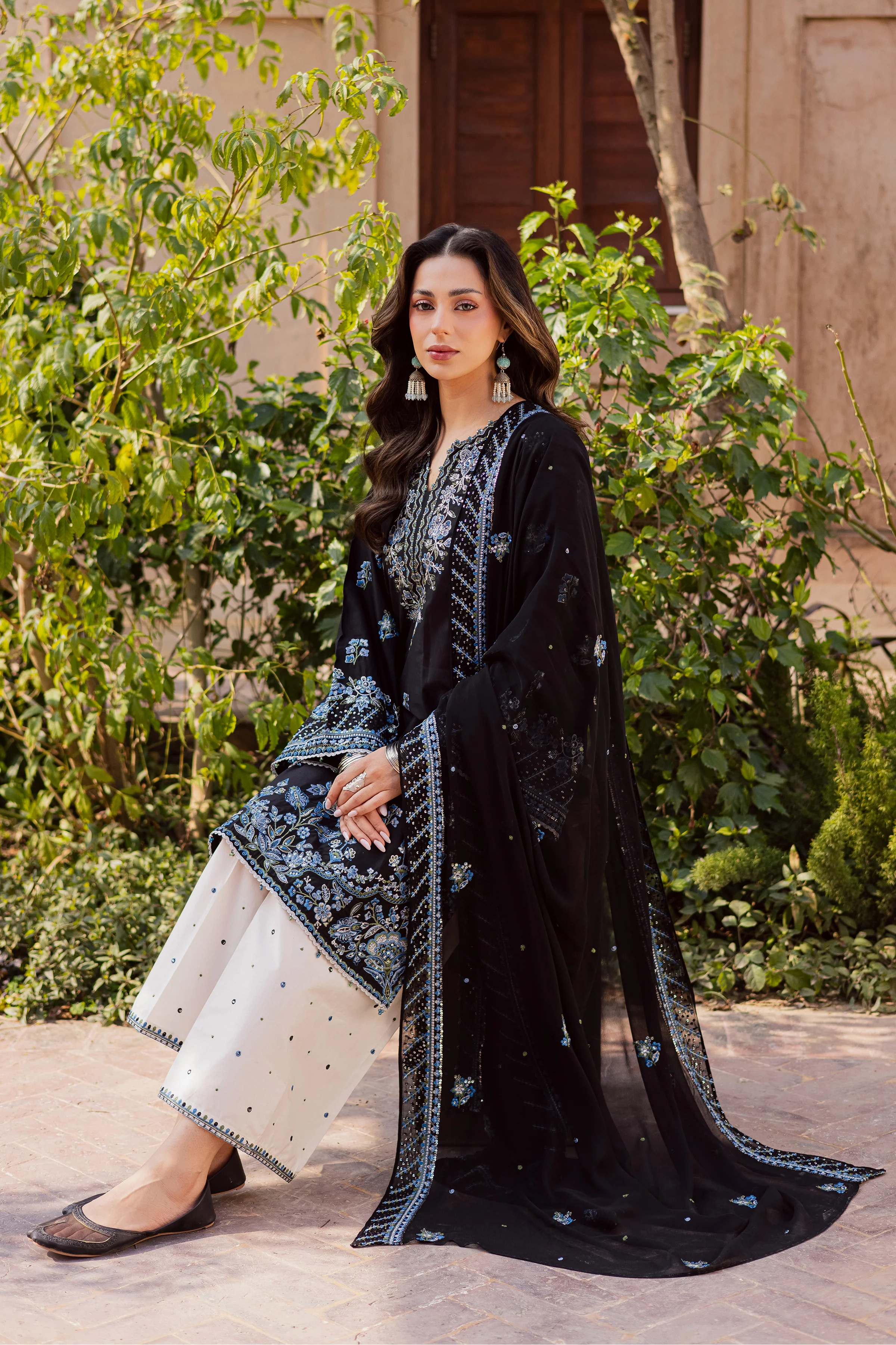 Black Iris 3Pc - Festive Embroidered Lawn - Image 4