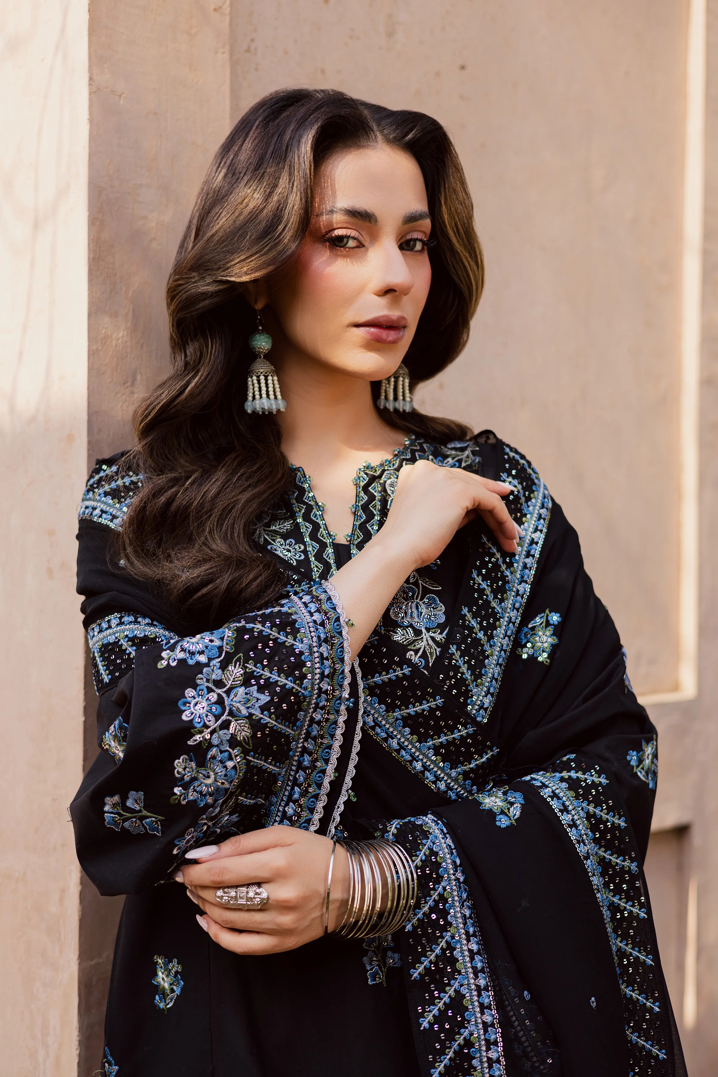 Black Iris 3Pc - Festive Embroidered Lawn - Image 5