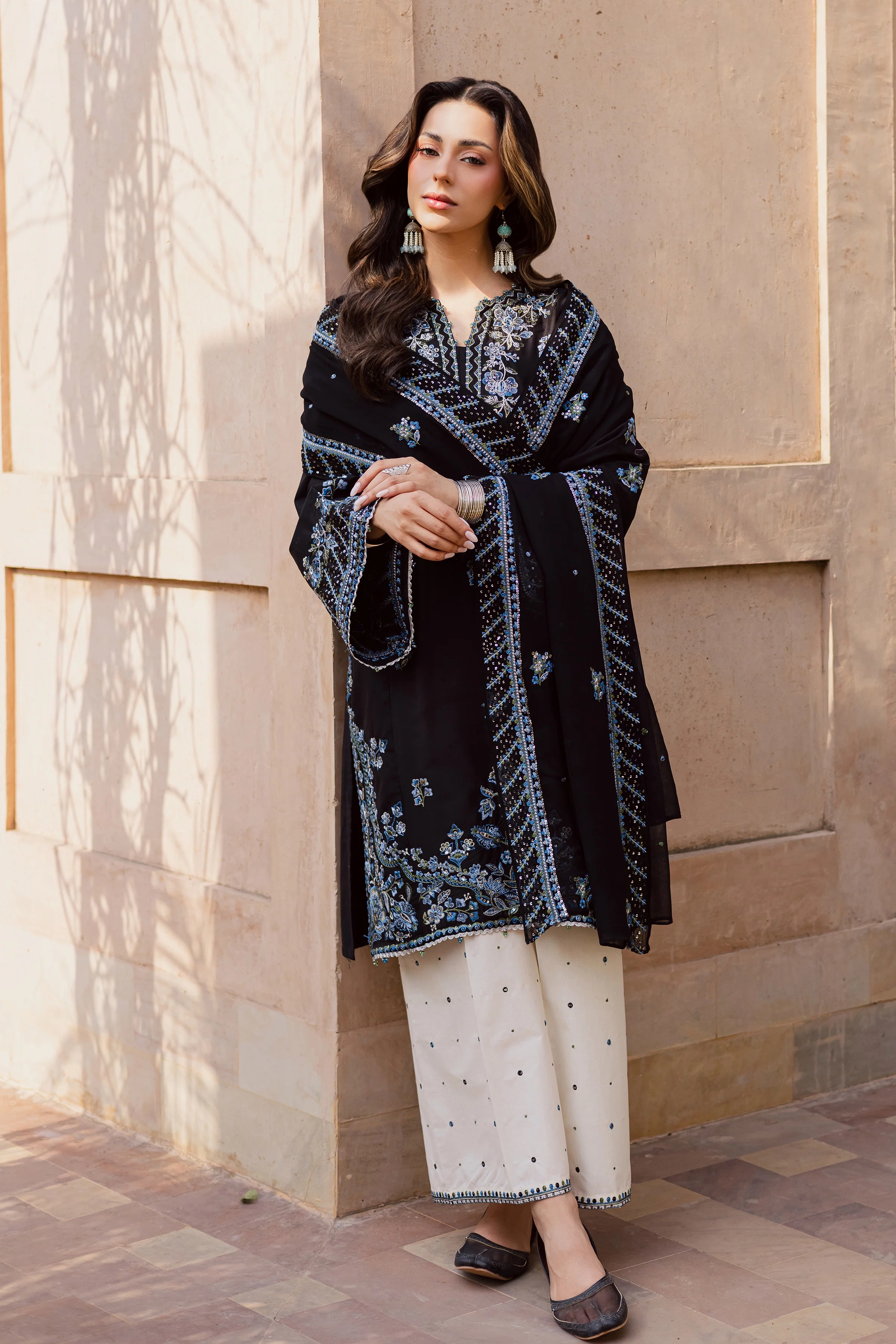 Black Iris 3Pc - Festive Embroidered Lawn - Image 7