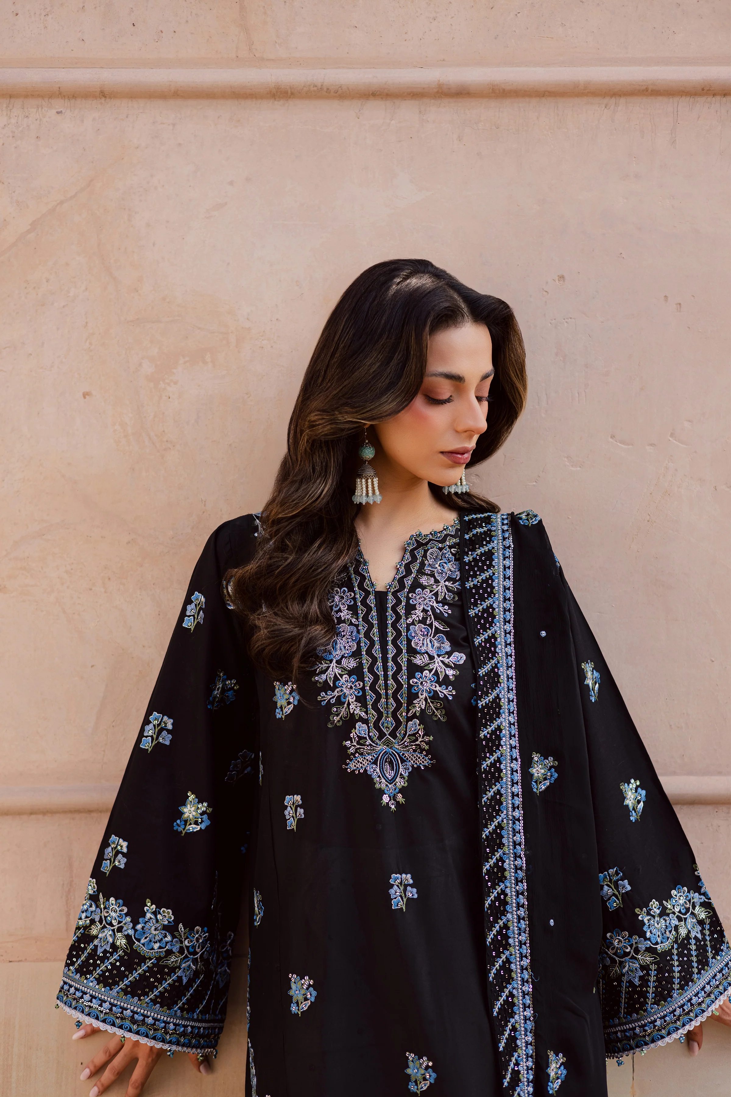 Black Iris 3Pc - Festive Embroidered Lawn - Image 9