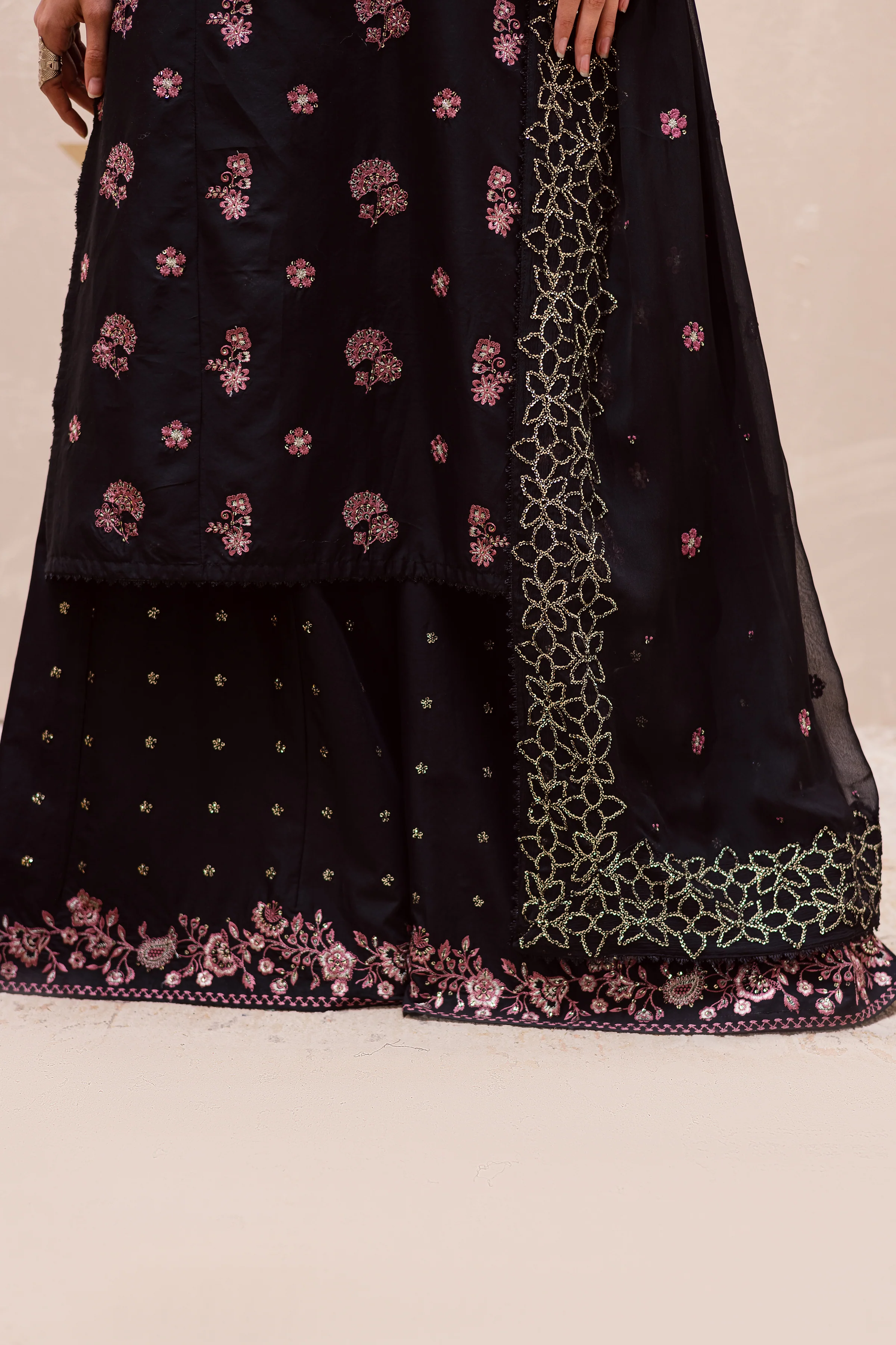 Black Sakura 3Pc - Festive Embroidered Lawn - Image 11