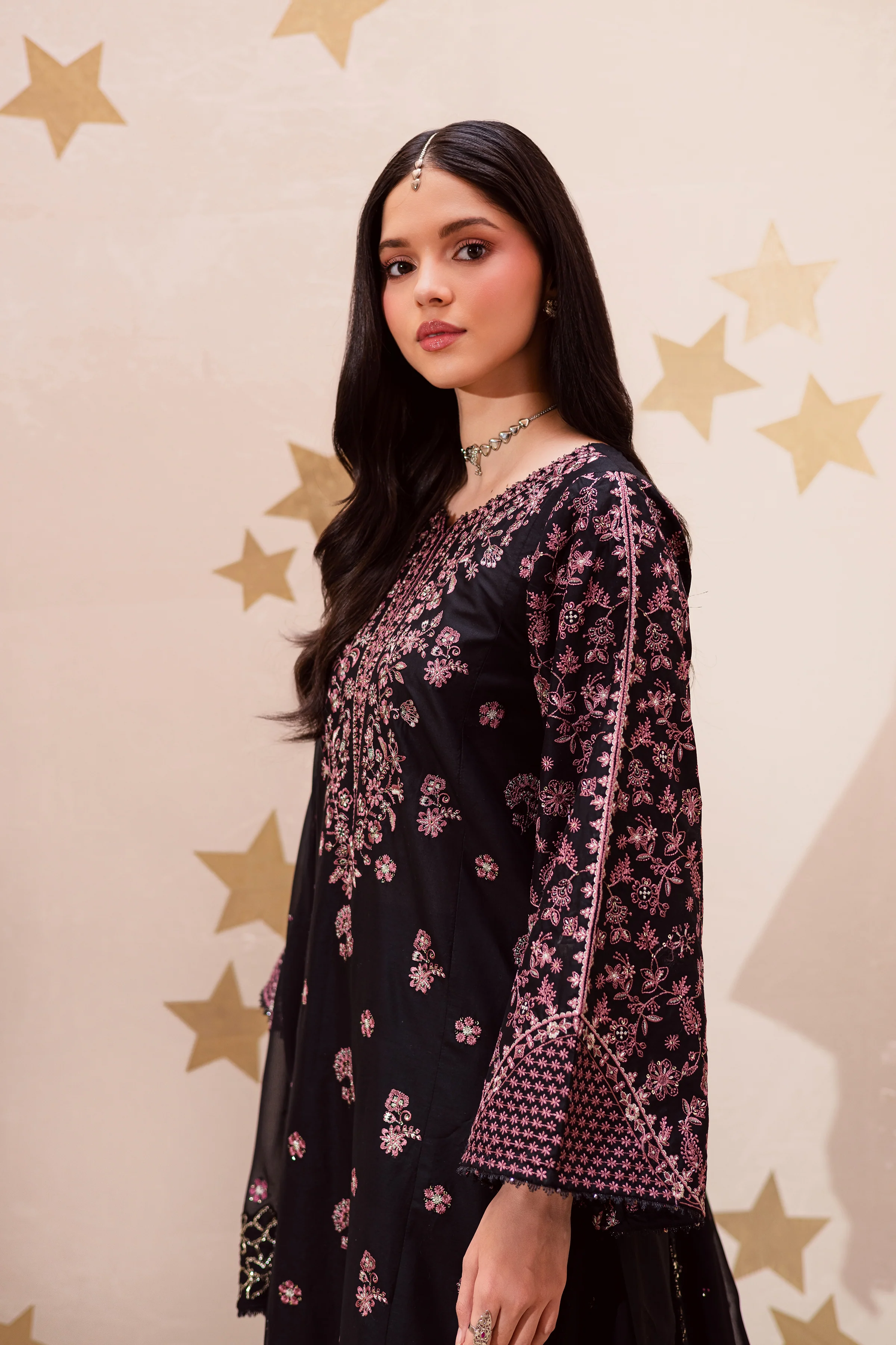 Black Sakura 3Pc - Festive Embroidered Lawn - Image 3