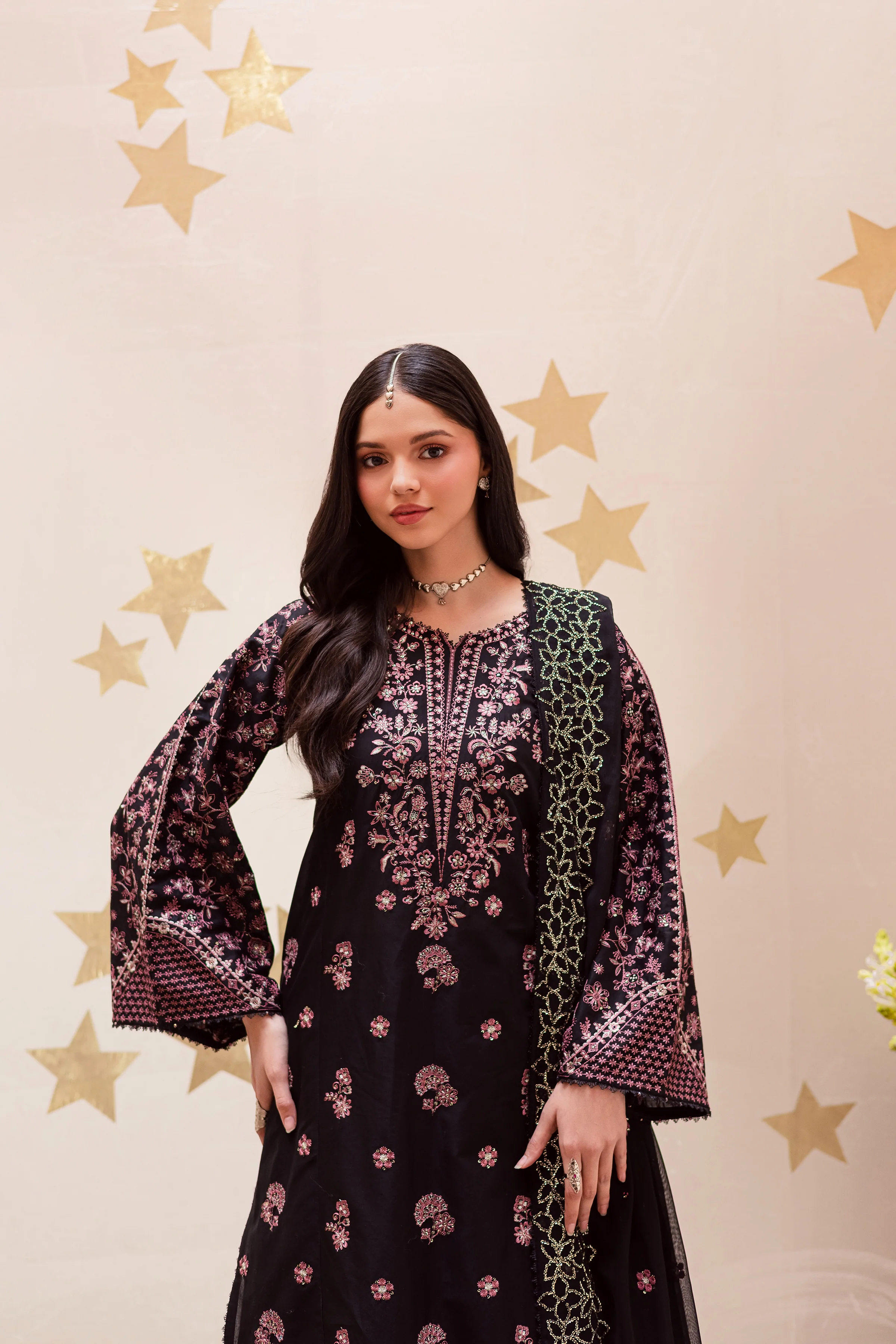 Black Sakura 3Pc - Festive Embroidered Lawn - Image 4