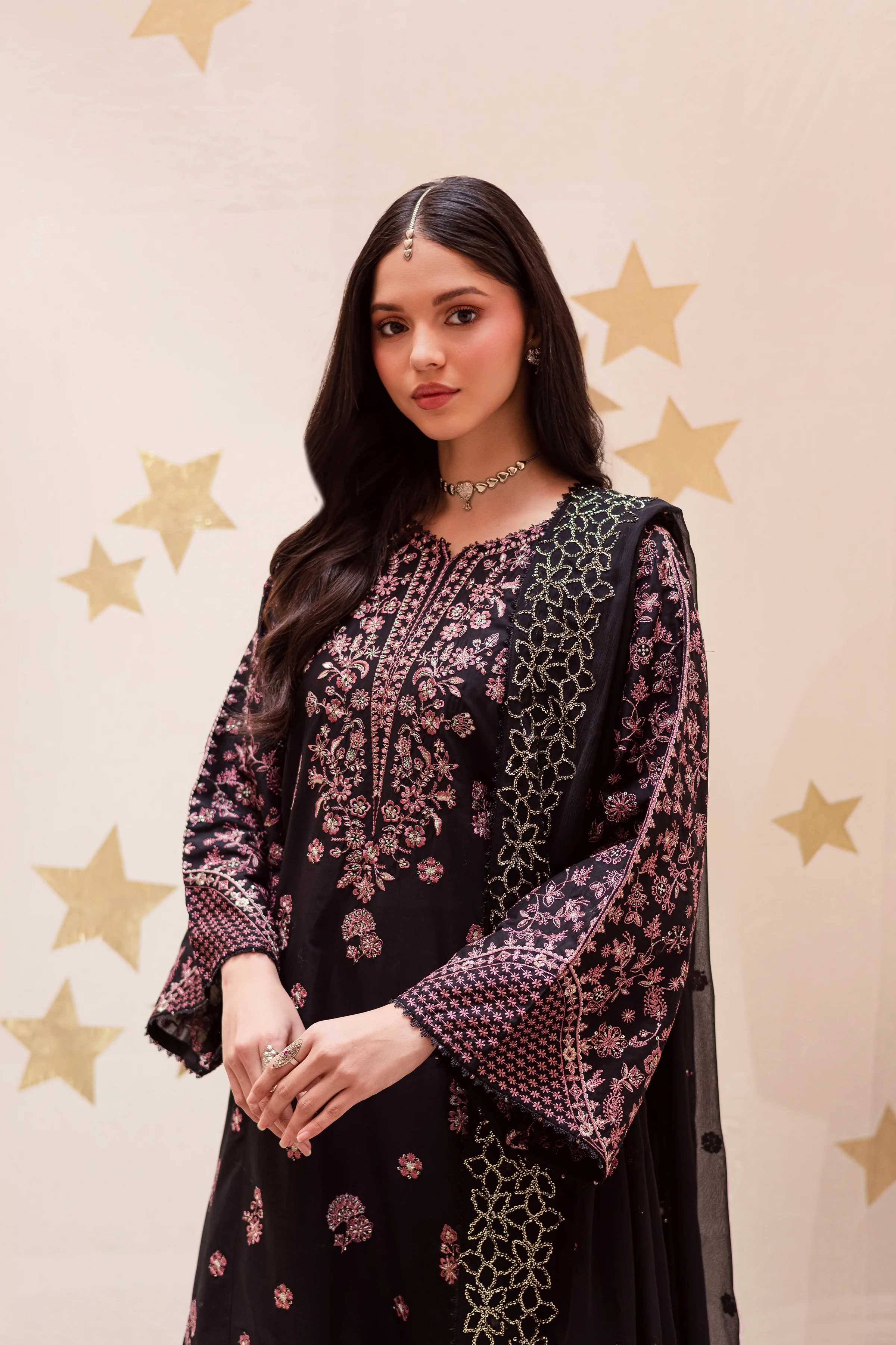 Black Sakura 3Pc - Festive Embroidered Lawn - Image 8