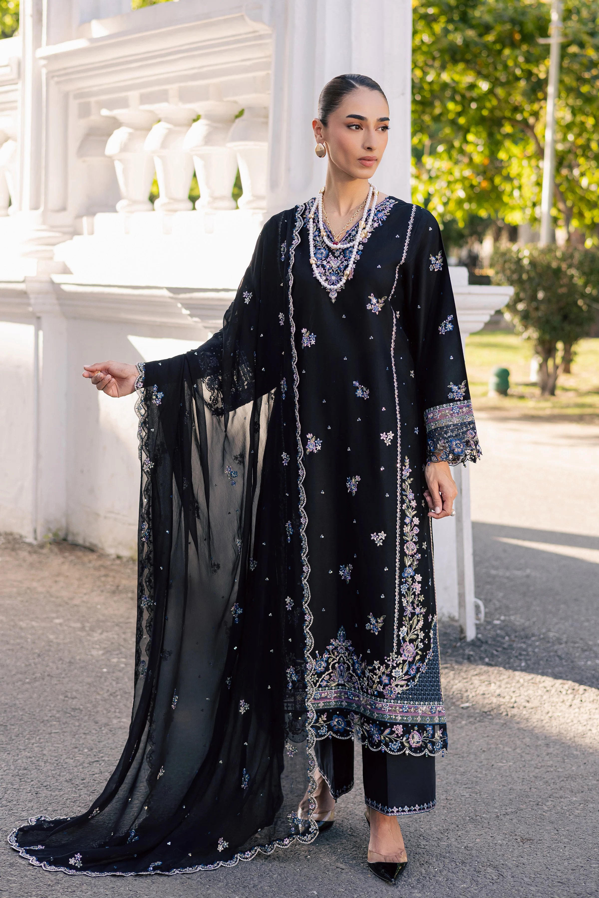 Black Ziva 3Pc - Festive Embroidered Lawn - Image 3