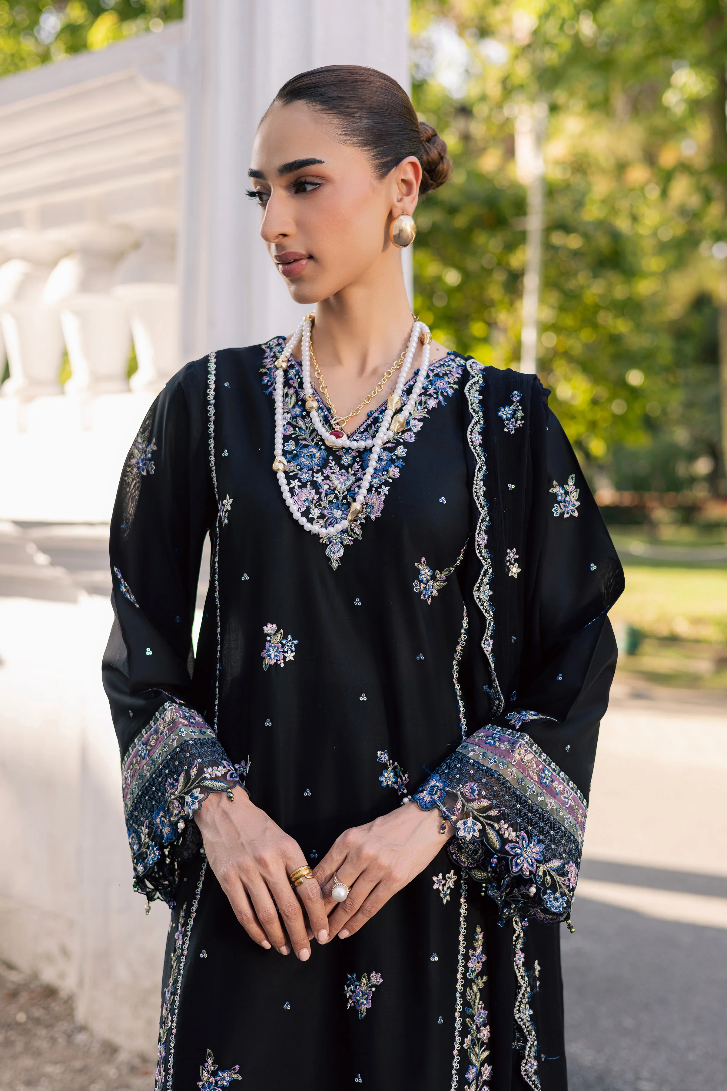Black Ziva 3Pc - Festive Embroidered Lawn - Image 4