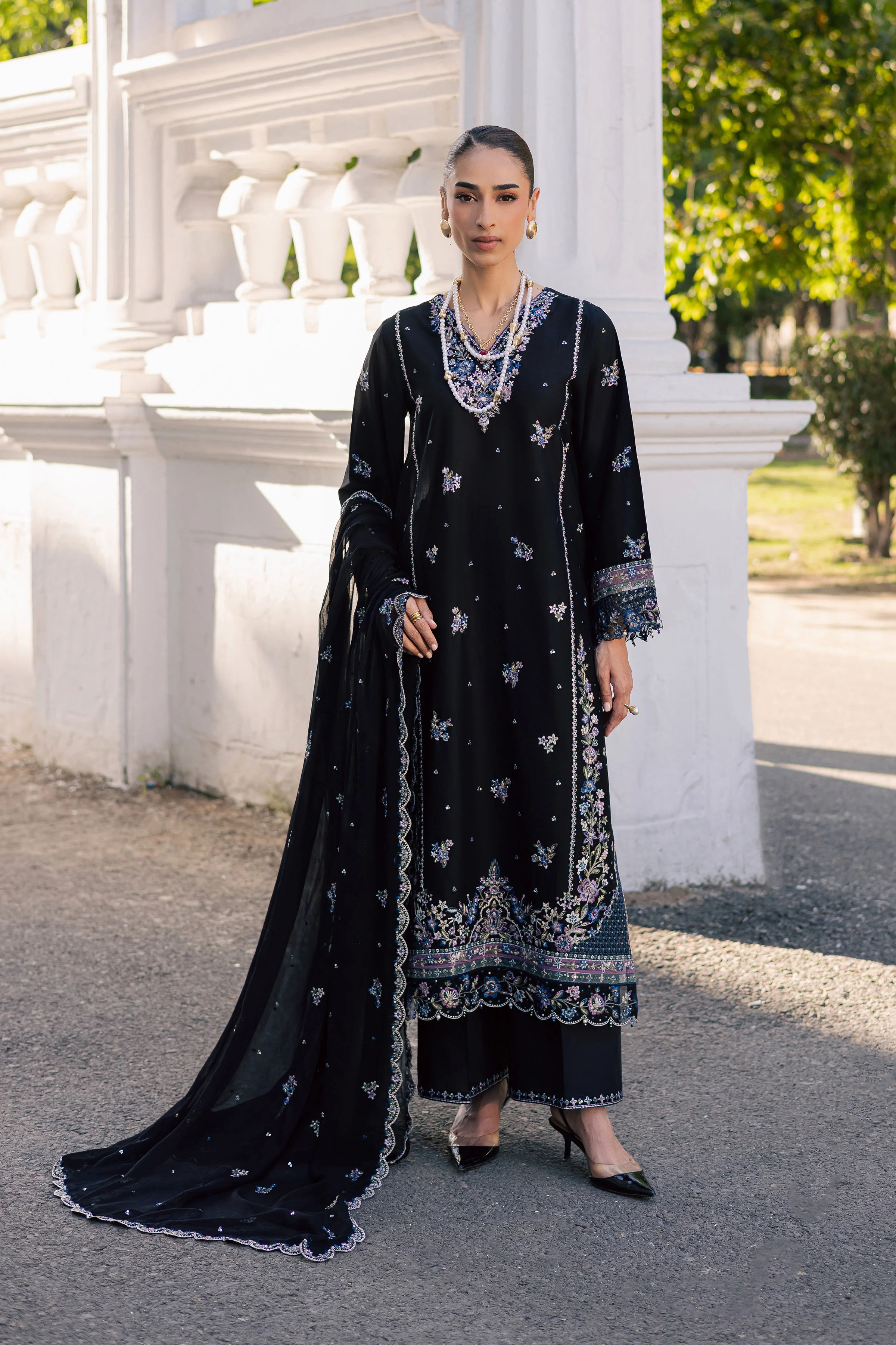 Black Ziva 3Pc - Festive Embroidered Lawn - Image 5