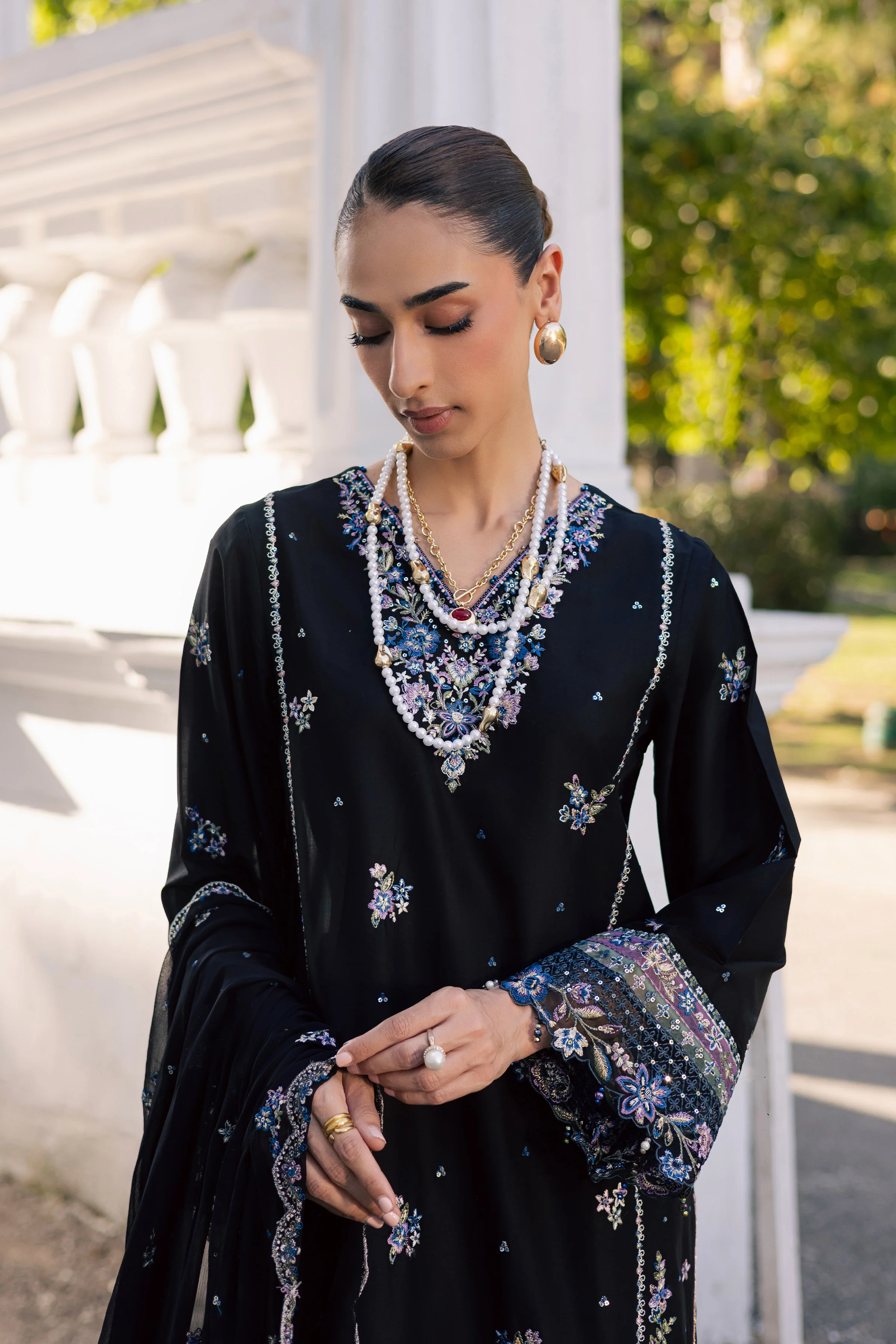 Black Ziva 3Pc - Festive Embroidered Lawn - Image 6