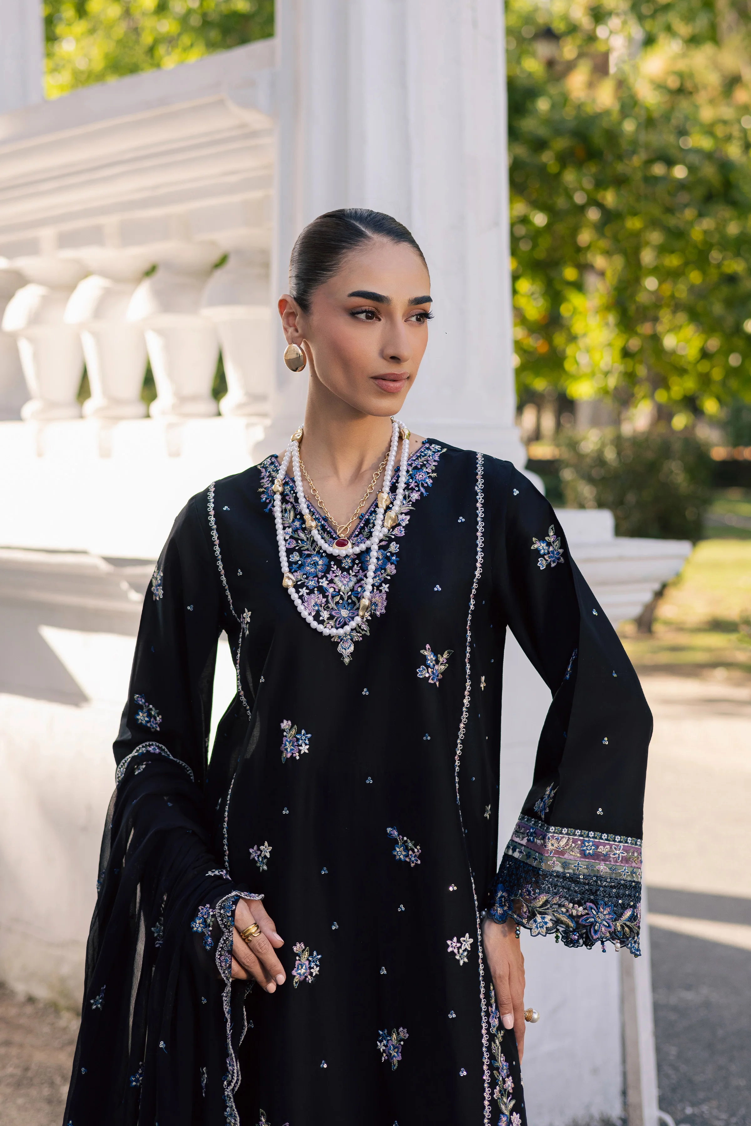 Black Ziva 3Pc - Festive Embroidered Lawn - Image 7