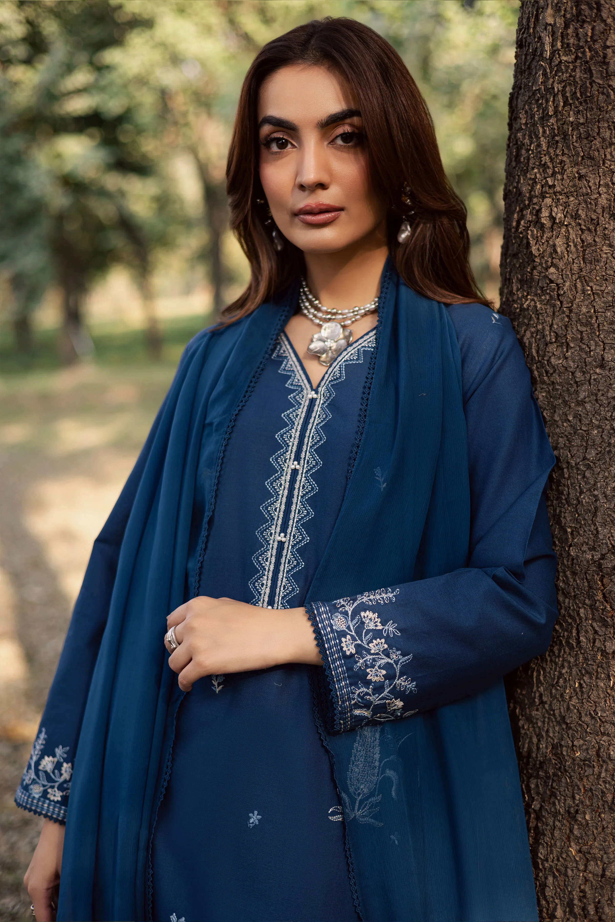 Blue Amal 3Pc - Embroidered Khaddar Dress - Image 2