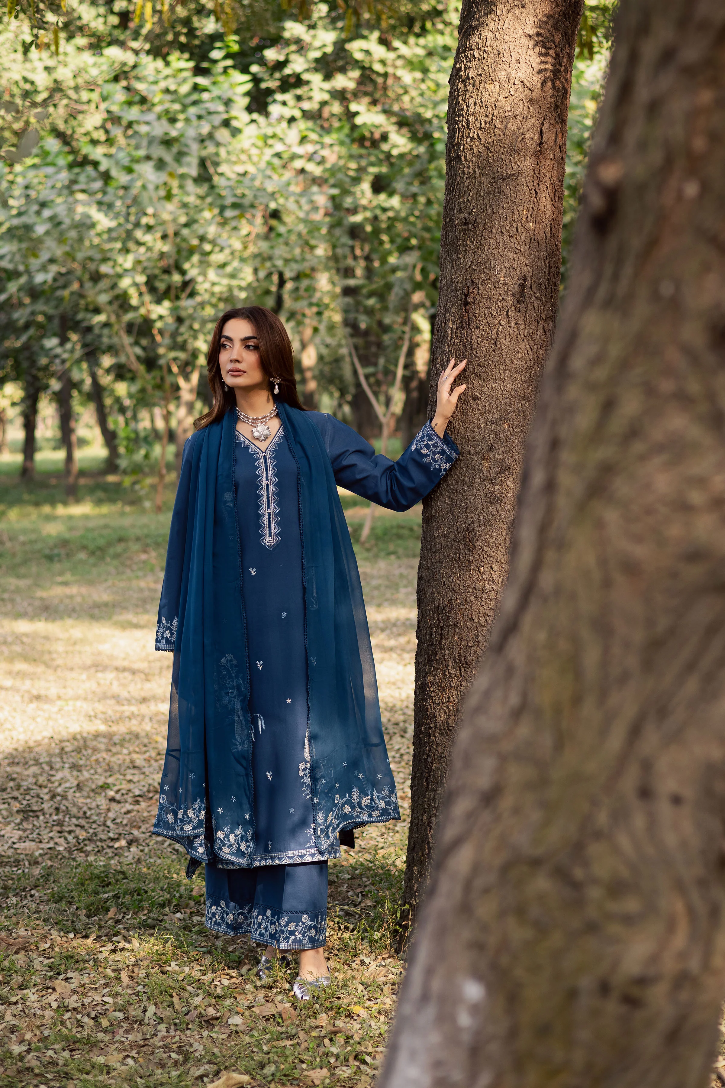 Blue Amal 3Pc - Embroidered Khaddar Dress - Image 3