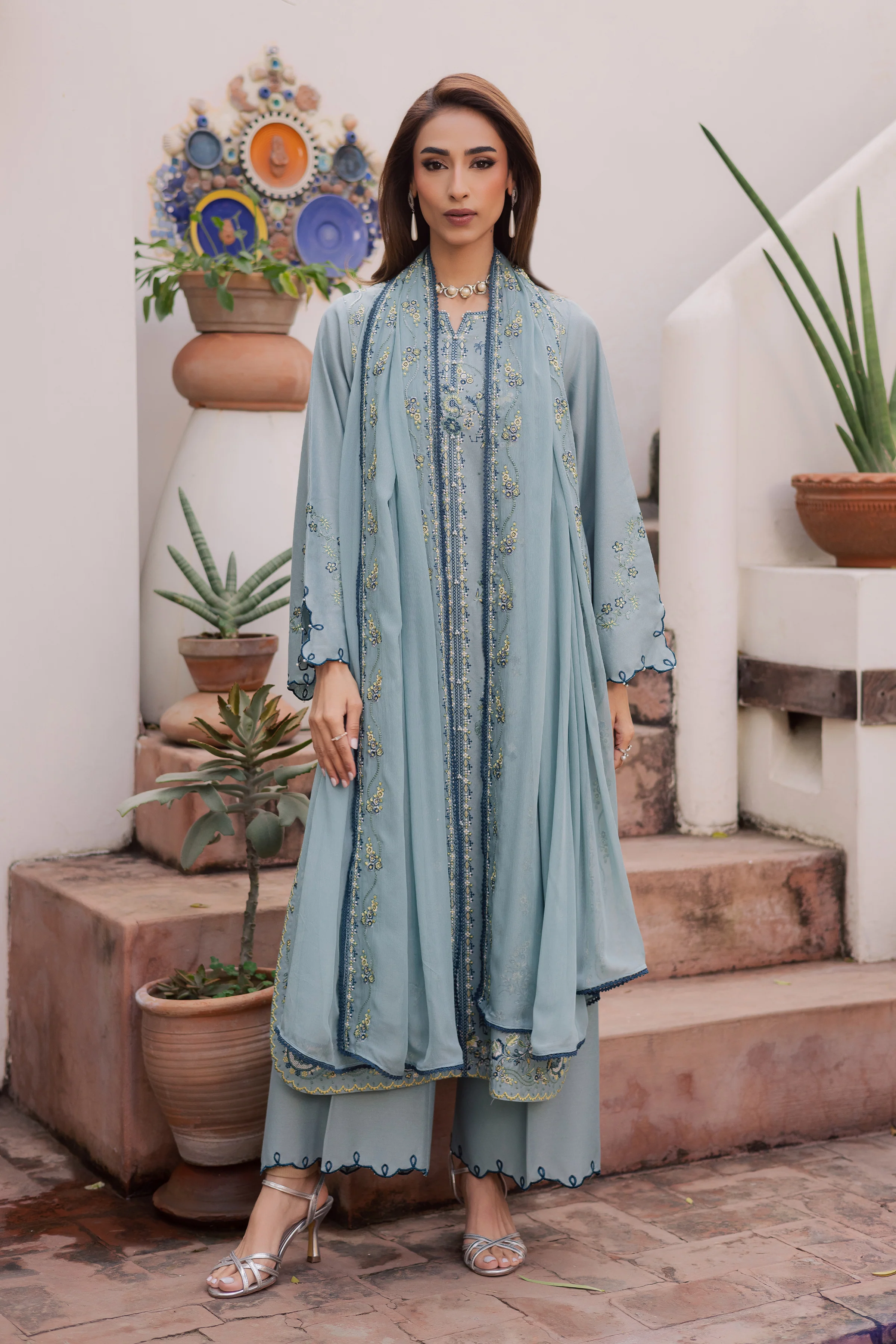 Blue Ice 3Pc - Embroidered Festive Pret - Image 3