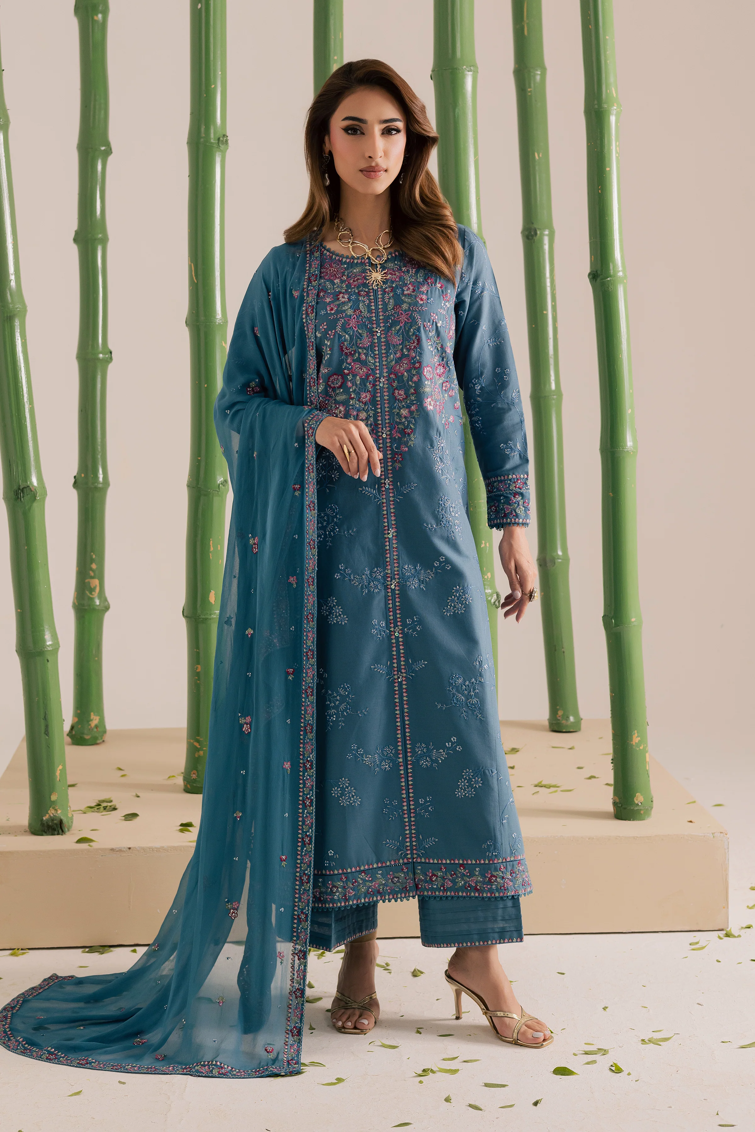 Blue Kaavish 3Pc - Embroidered Khaddar Dress - Image 3