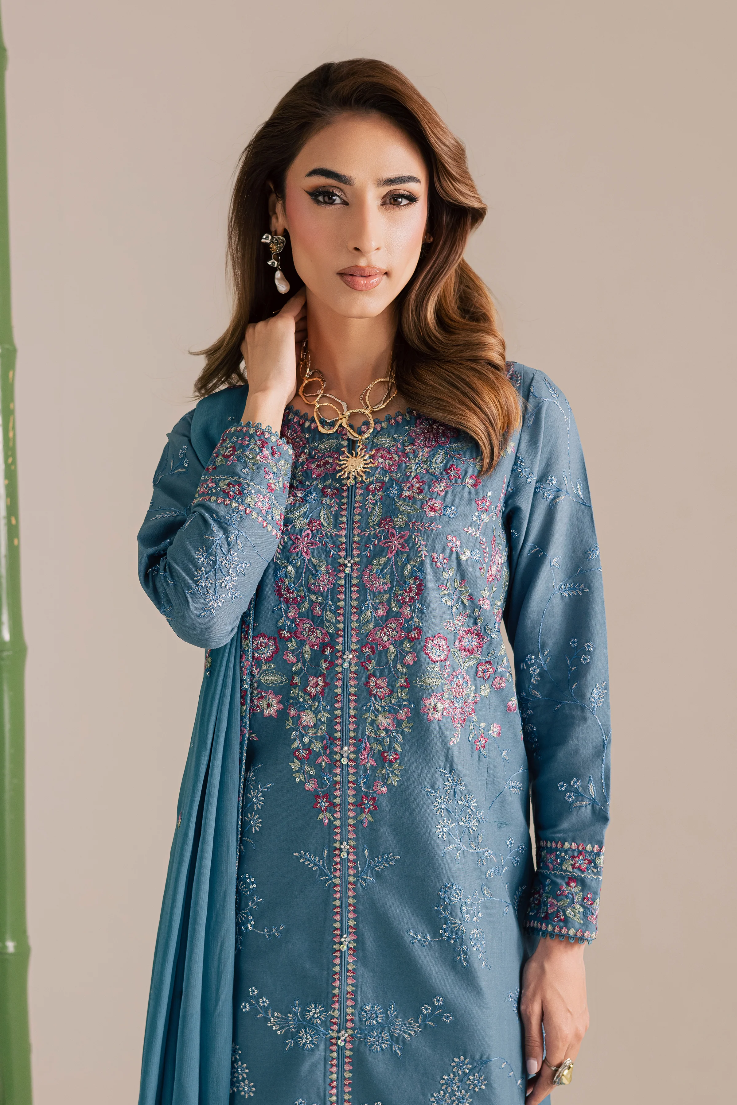 Blue Kaavish 3Pc - Embroidered Khaddar Dress - Image 6