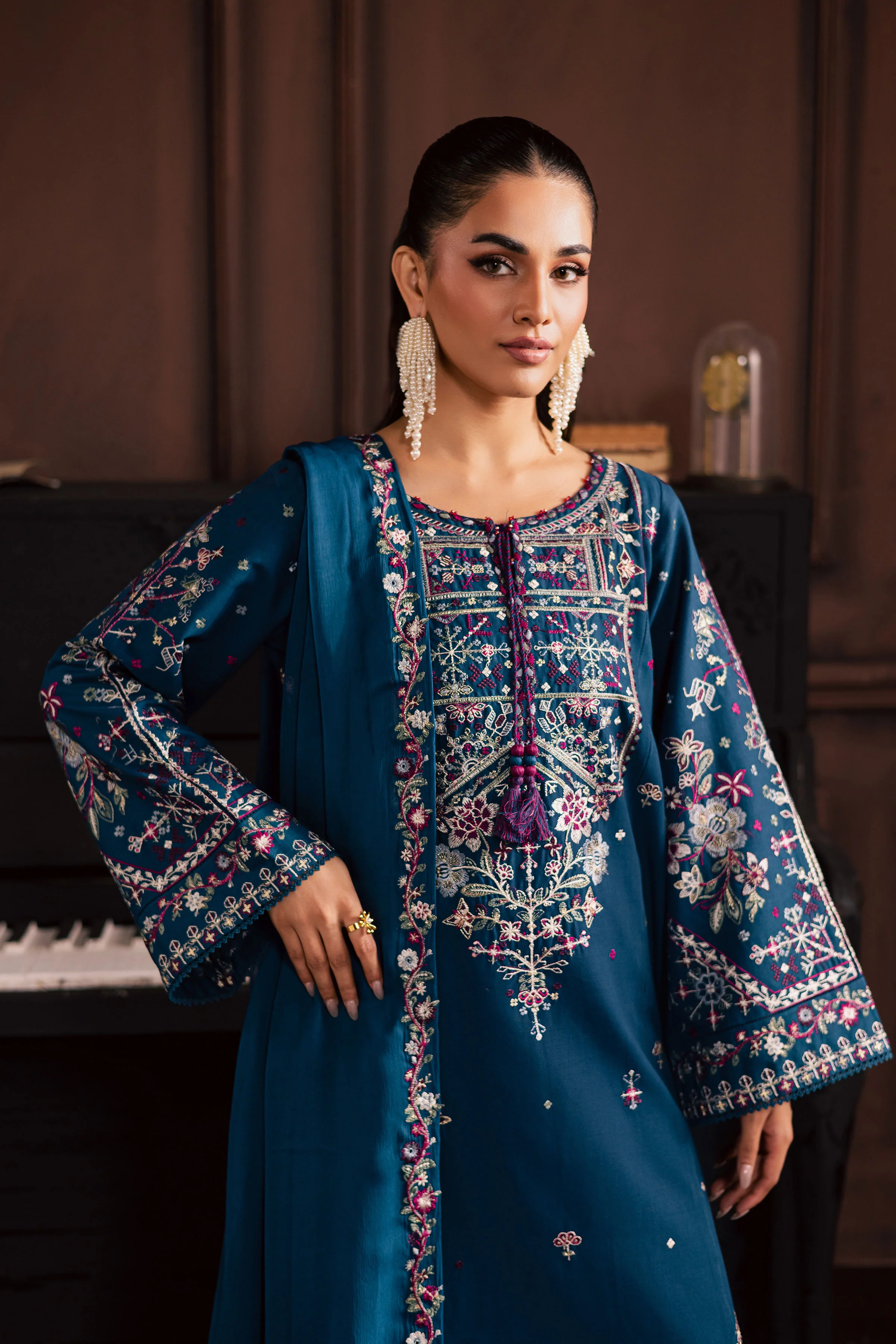 Blue Meg 3Pc - Embroidered Khaddar Dress - Image 3
