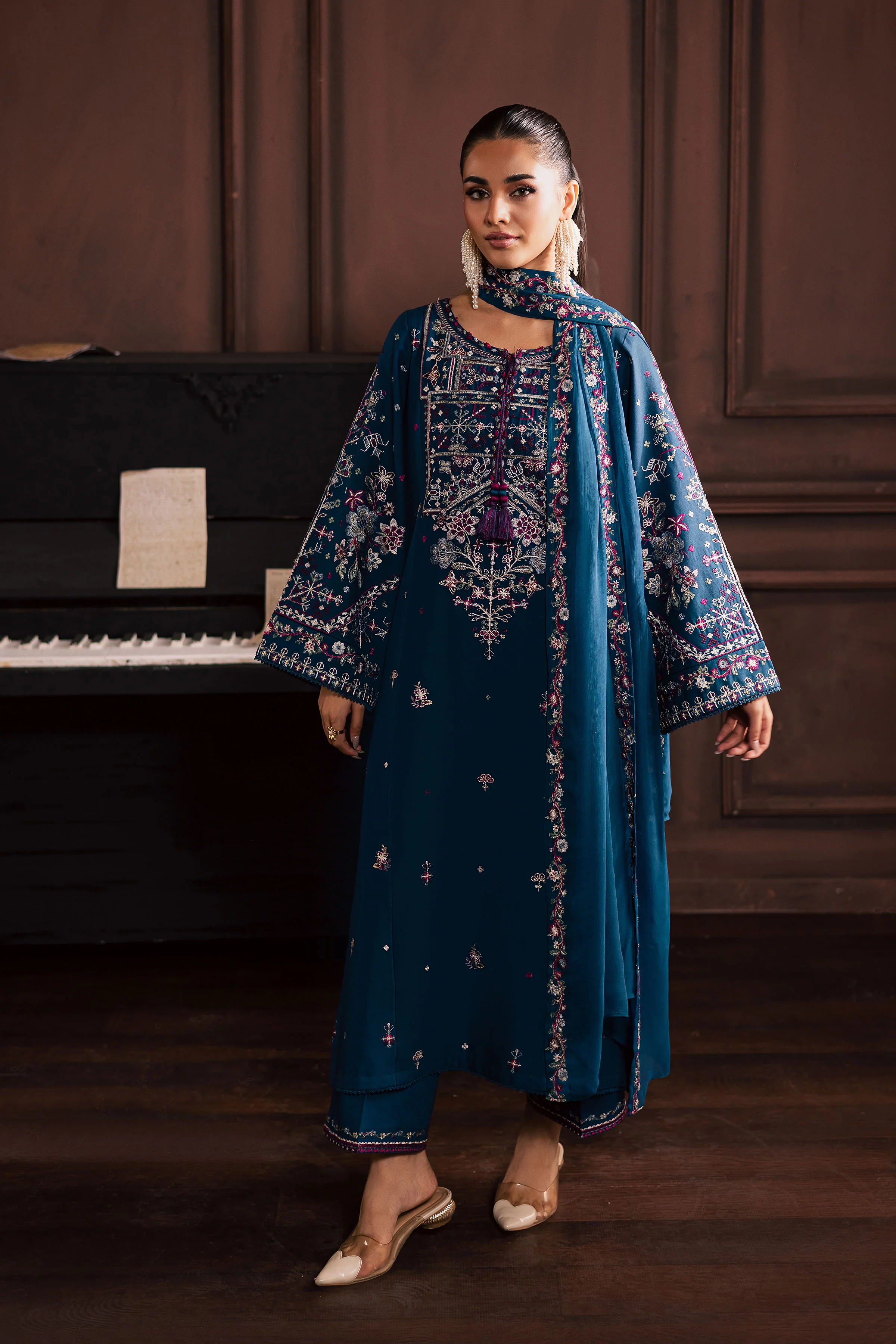 Blue Meg 3Pc - Embroidered Khaddar Dress - Image 4