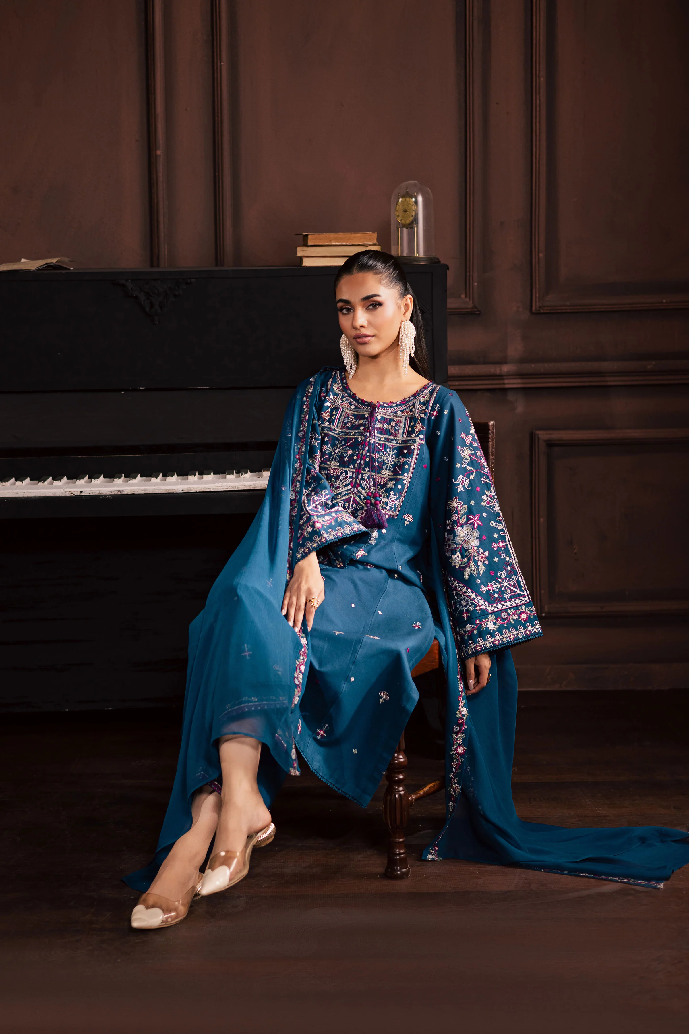 Blue Meg 3Pc - Embroidered Khaddar Dress - Image 5