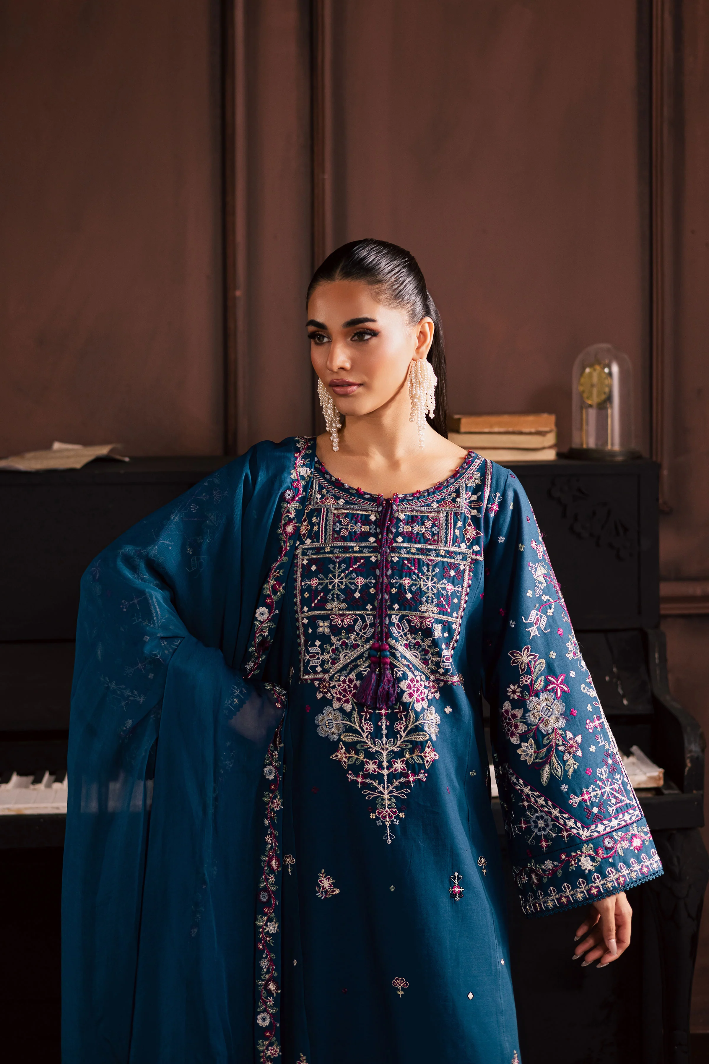 Blue Meg 3Pc - Embroidered Khaddar Dress - Image 6