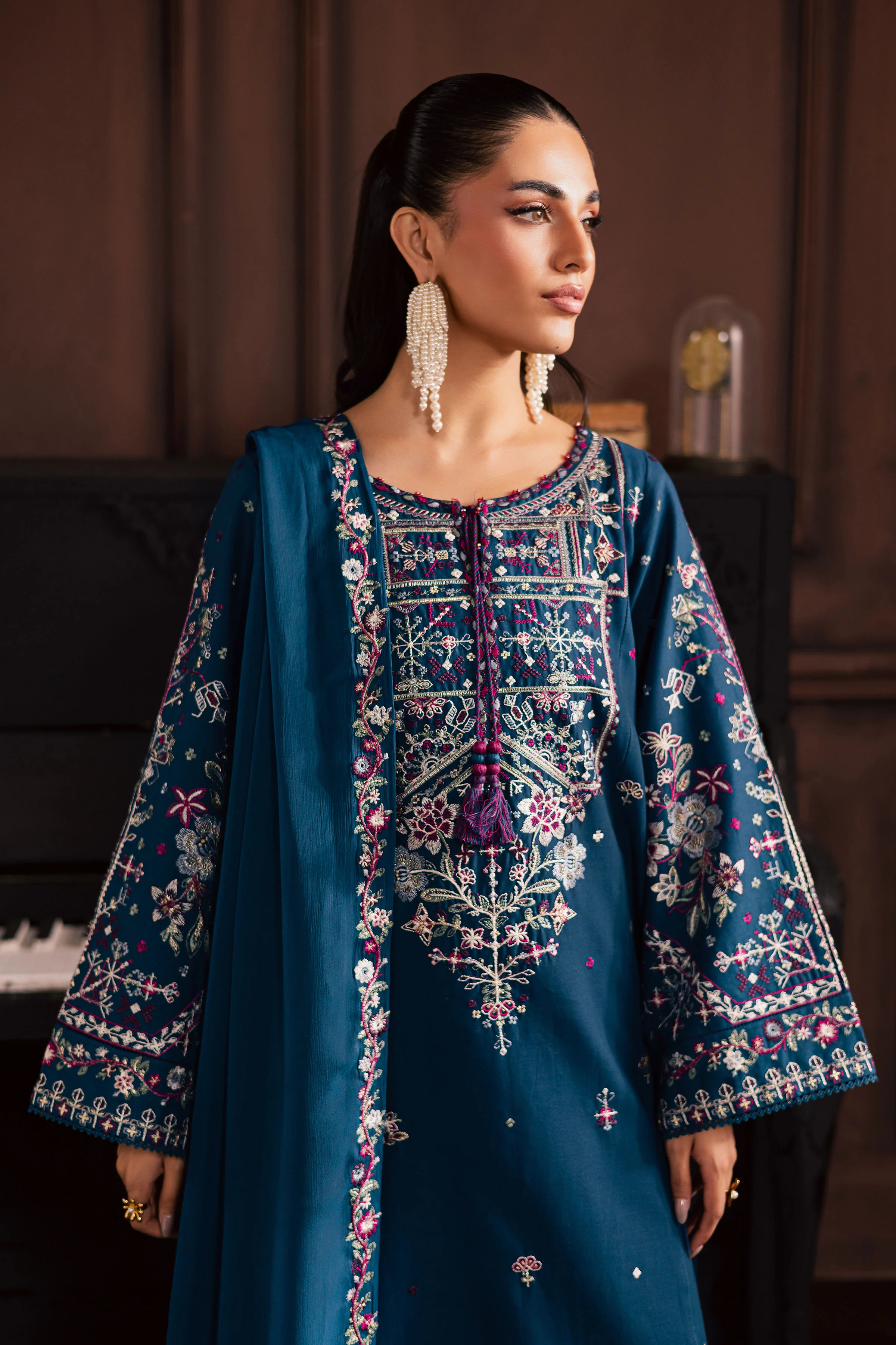 Blue Meg 3Pc - Embroidered Khaddar Dress - Image 7