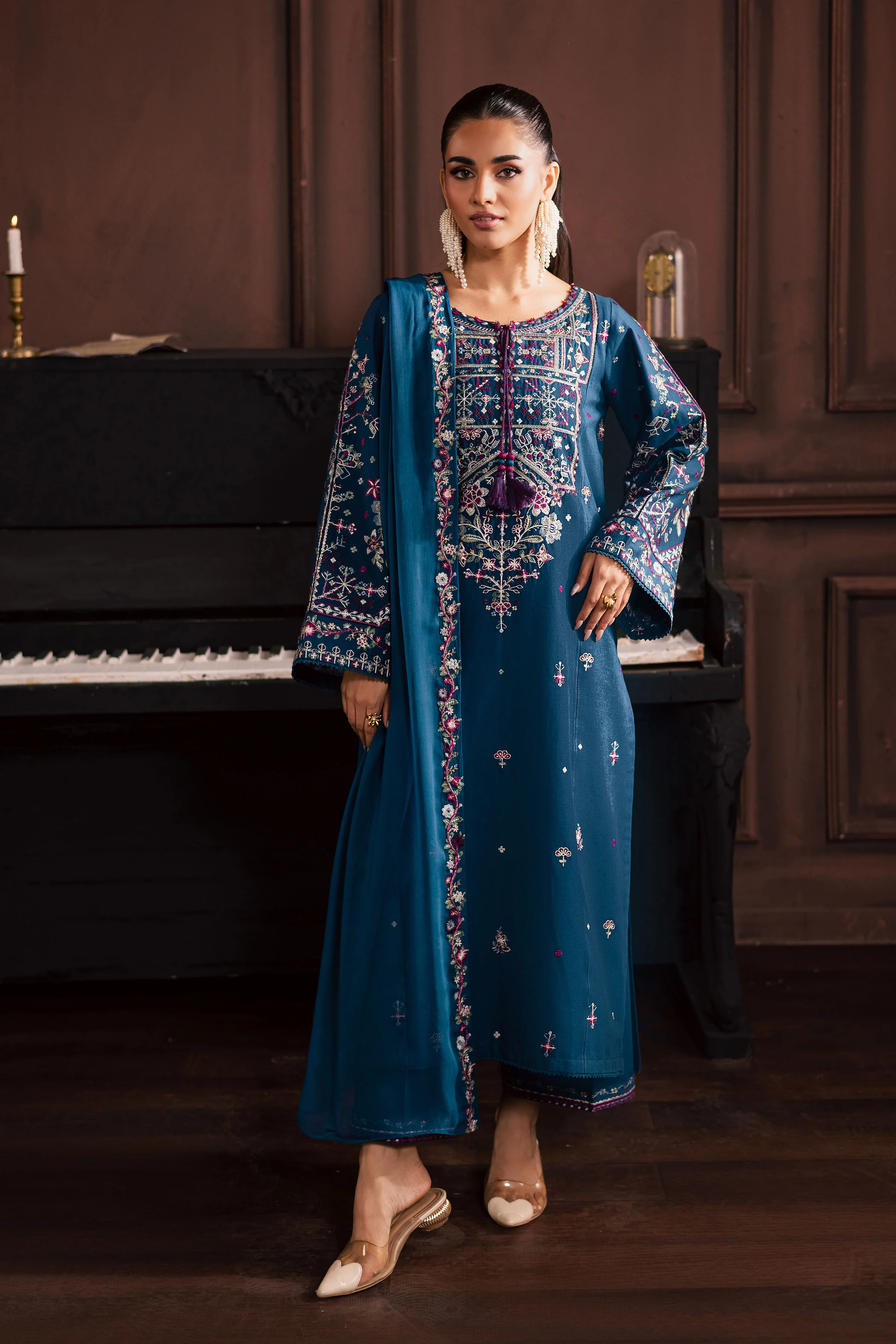 Blue Meg 3Pc - Embroidered Khaddar Dress - Image 8