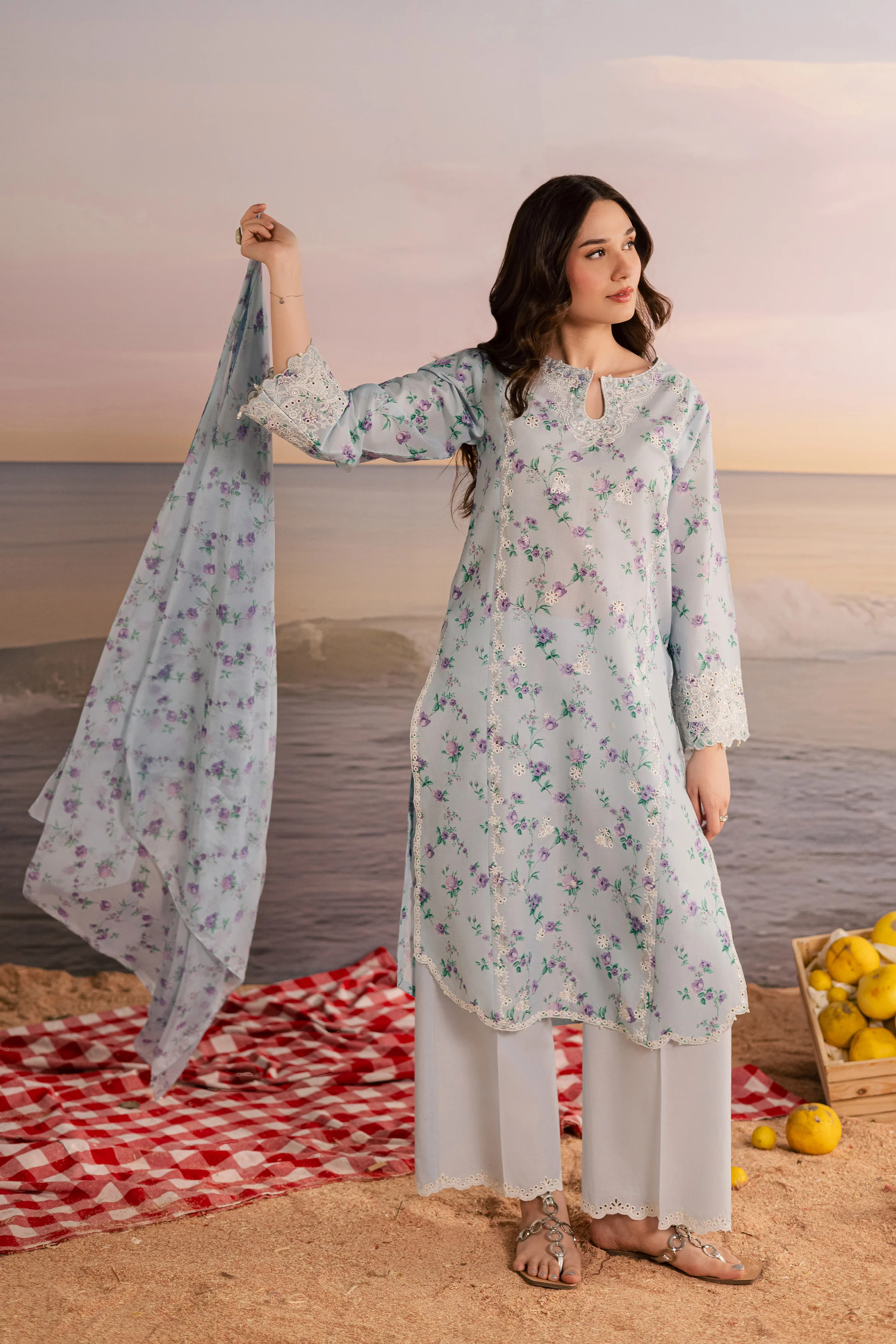 Blue Raima 3Pc - Printed Lawn Dress - Image 3