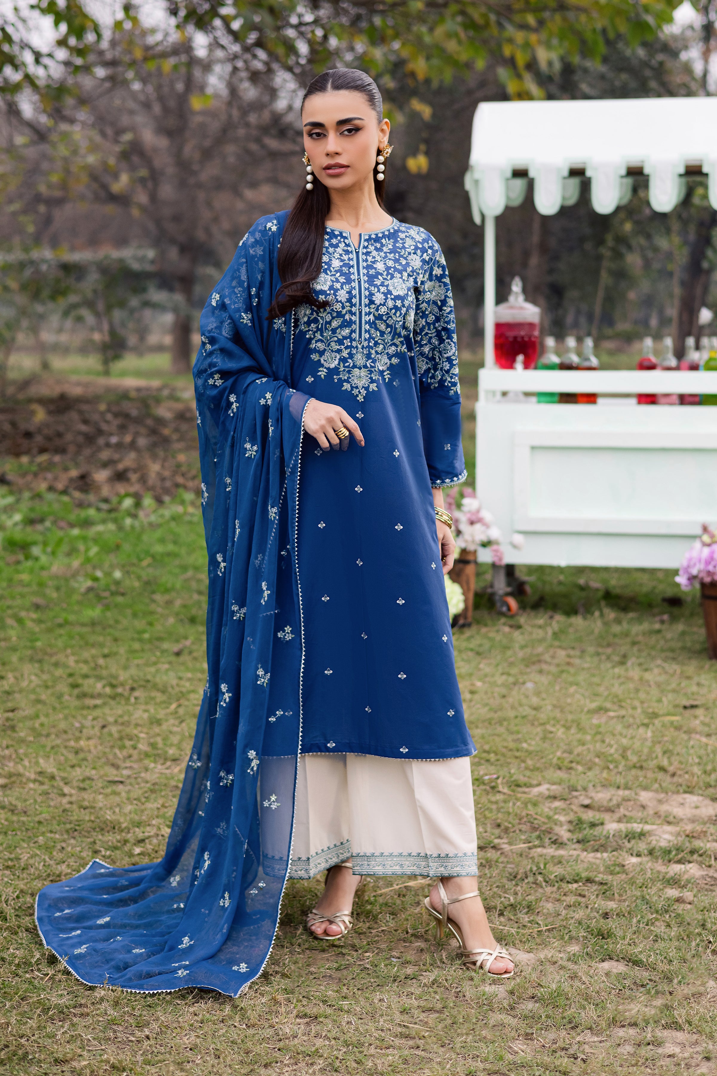 Blue Wink 3Pc - Festive Embroidered Lawn - Image 3