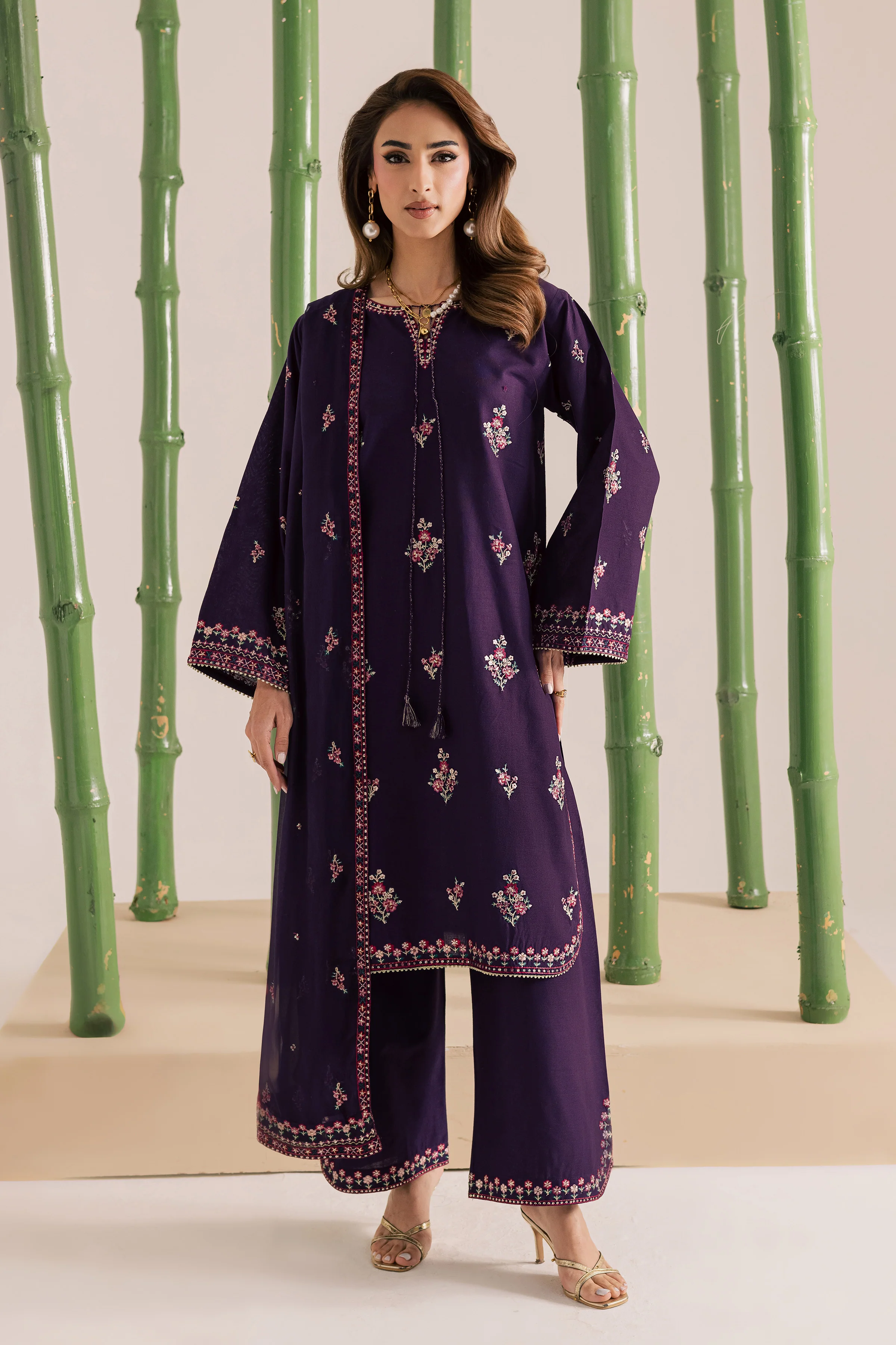Brasilia 3Pc - Embroidered Khaddar Dress