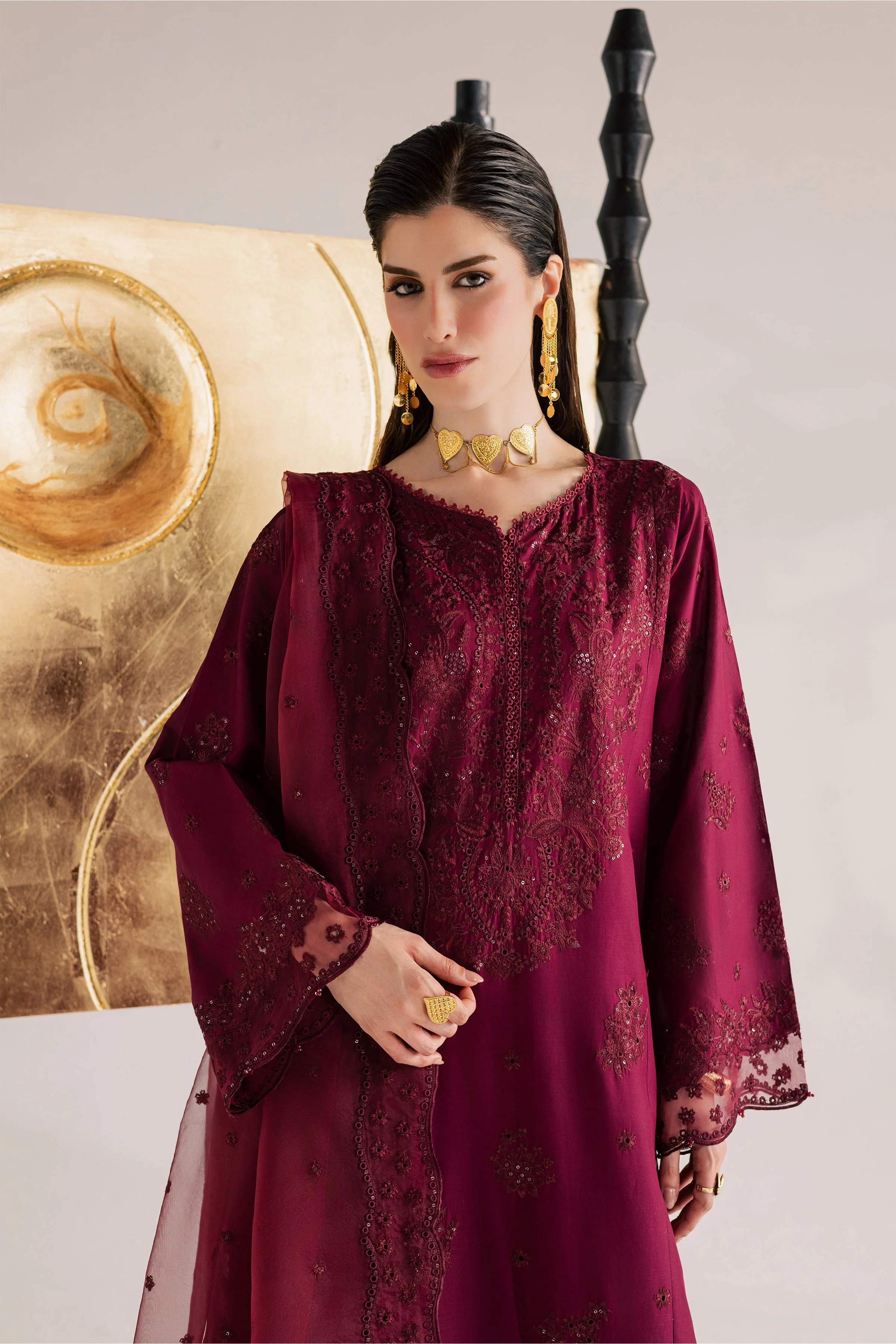 Burgundy Kyra 3Pc - Festive Eid Pret - Image 2