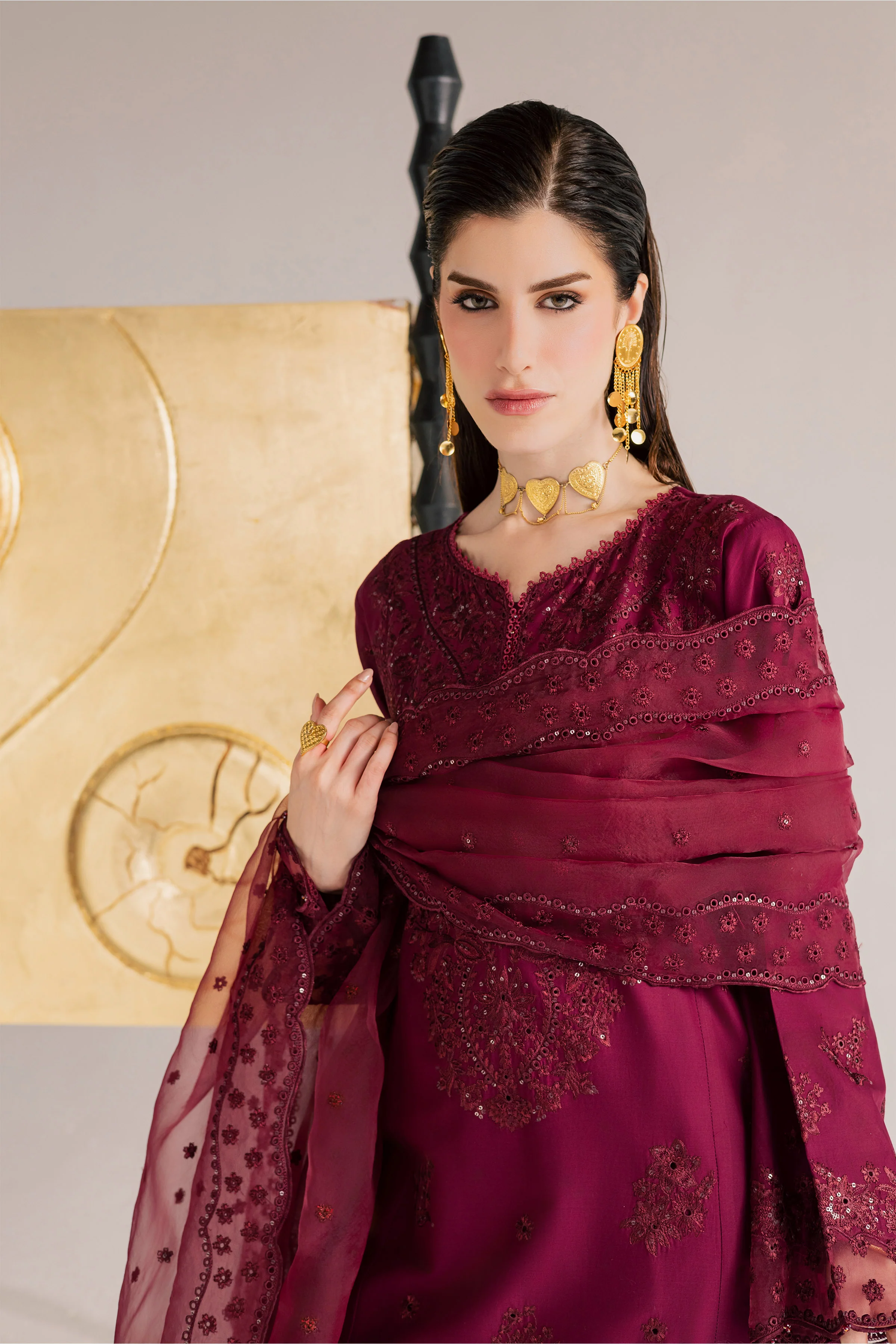Burgundy Kyra 3Pc - Festive Eid Pret - Image 7