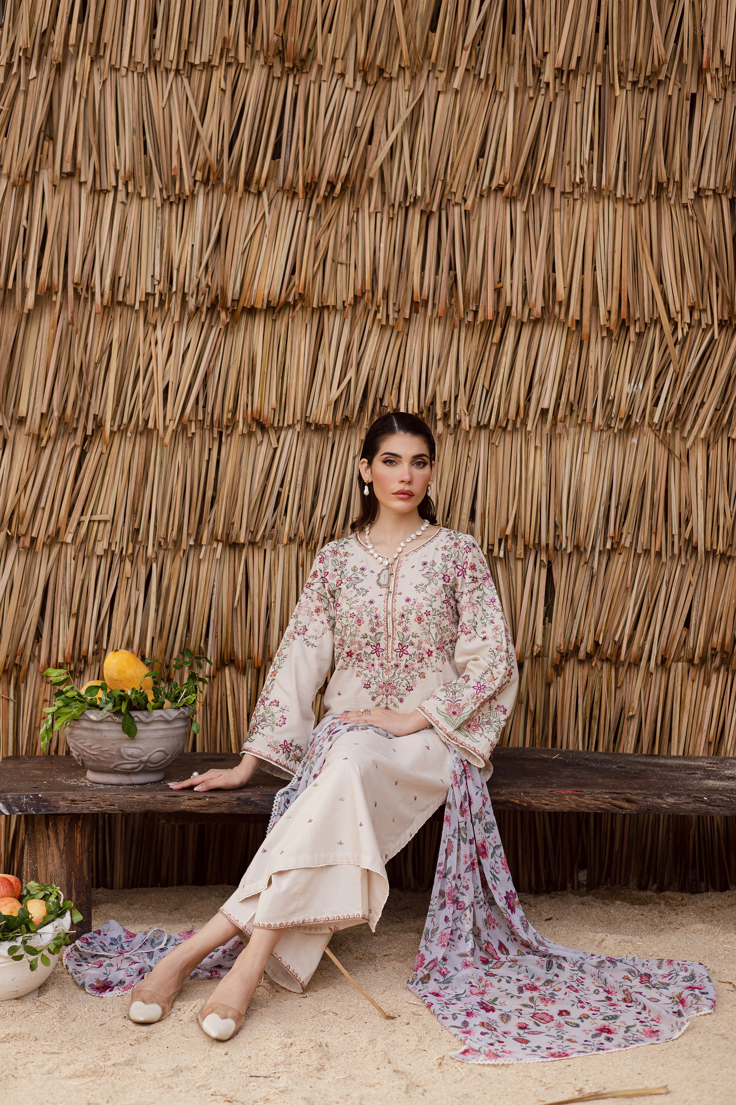 Dream Garden 3Pc - Embroidered Khaddar Dress - Image 4