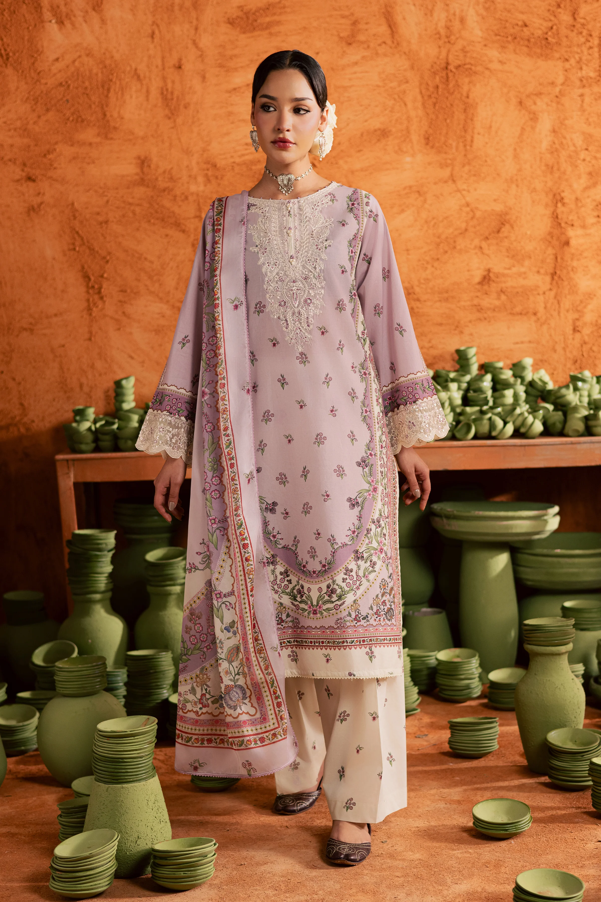 Dusty Plum 3Pc - Printed Lawn Dress - Image 10