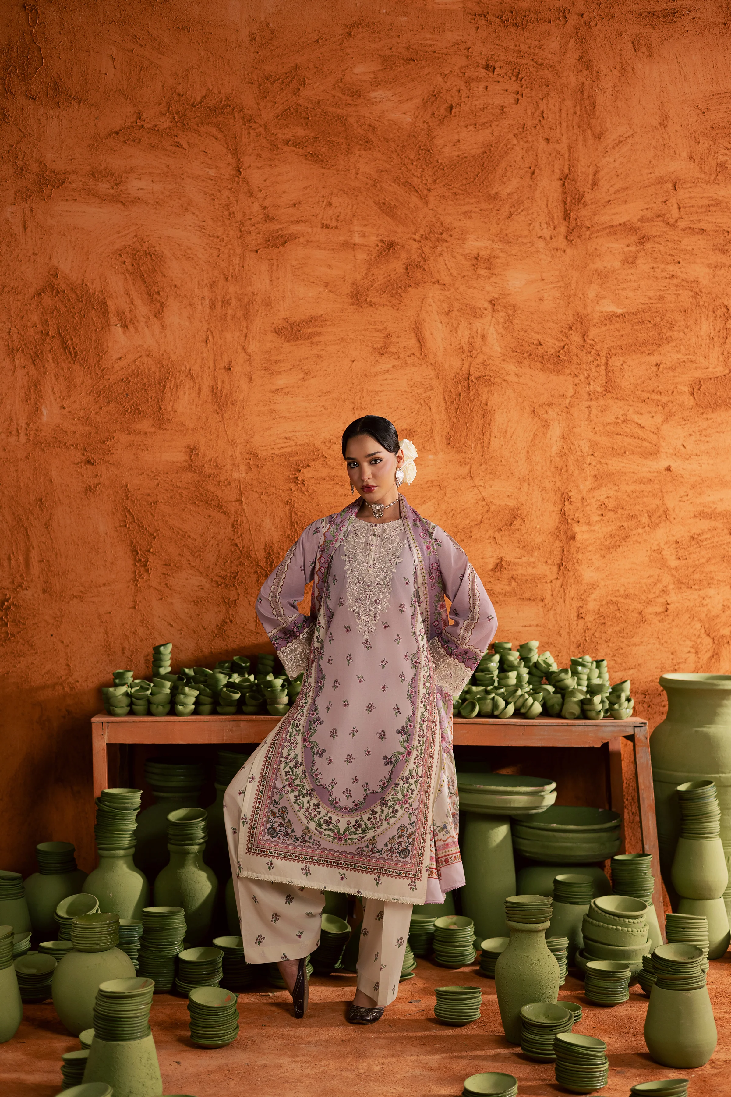Dusty Plum 3Pc - Printed Lawn Dress - Image 3