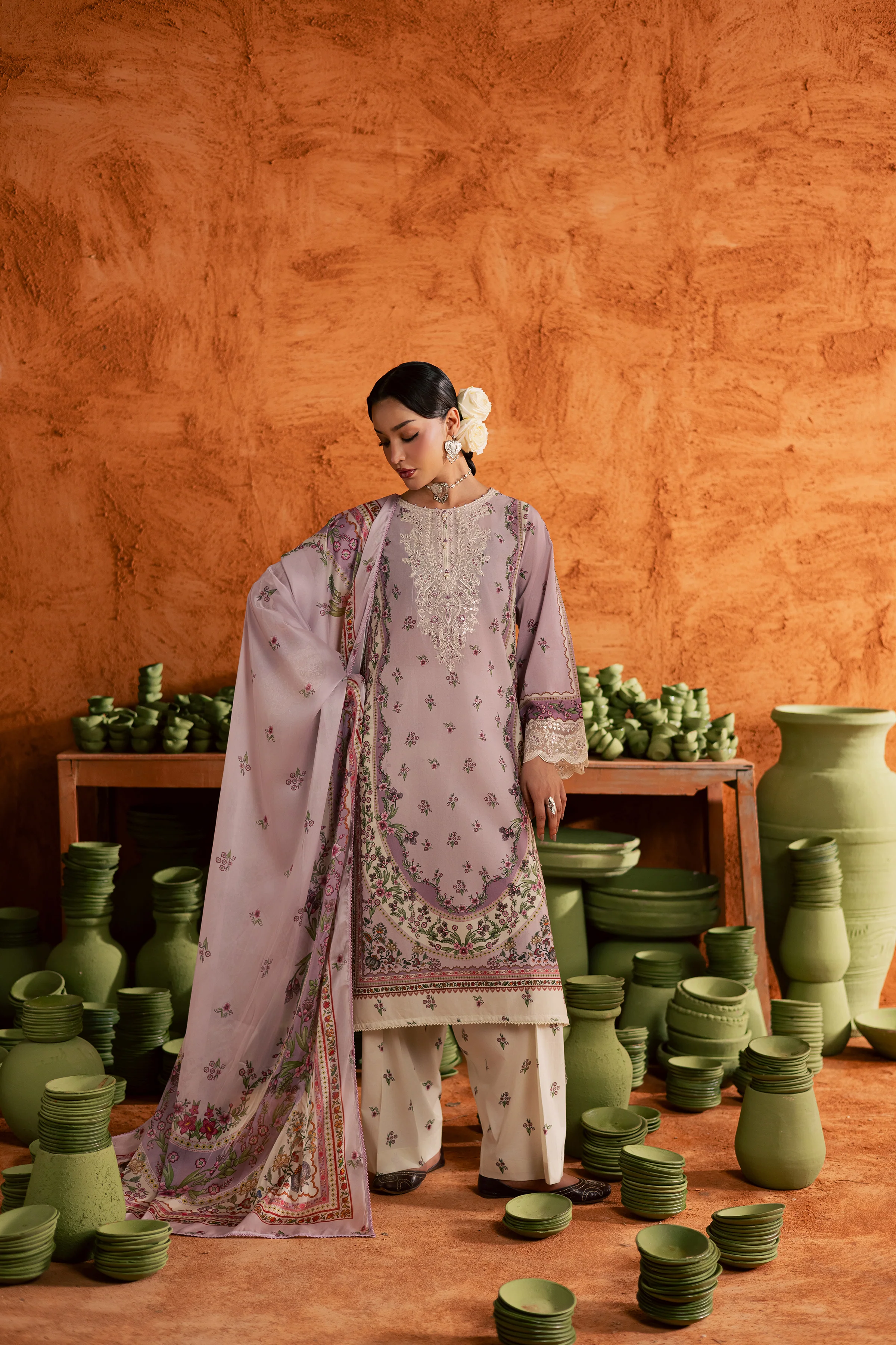 Dusty Plum 3Pc - Printed Lawn Dress - Image 4