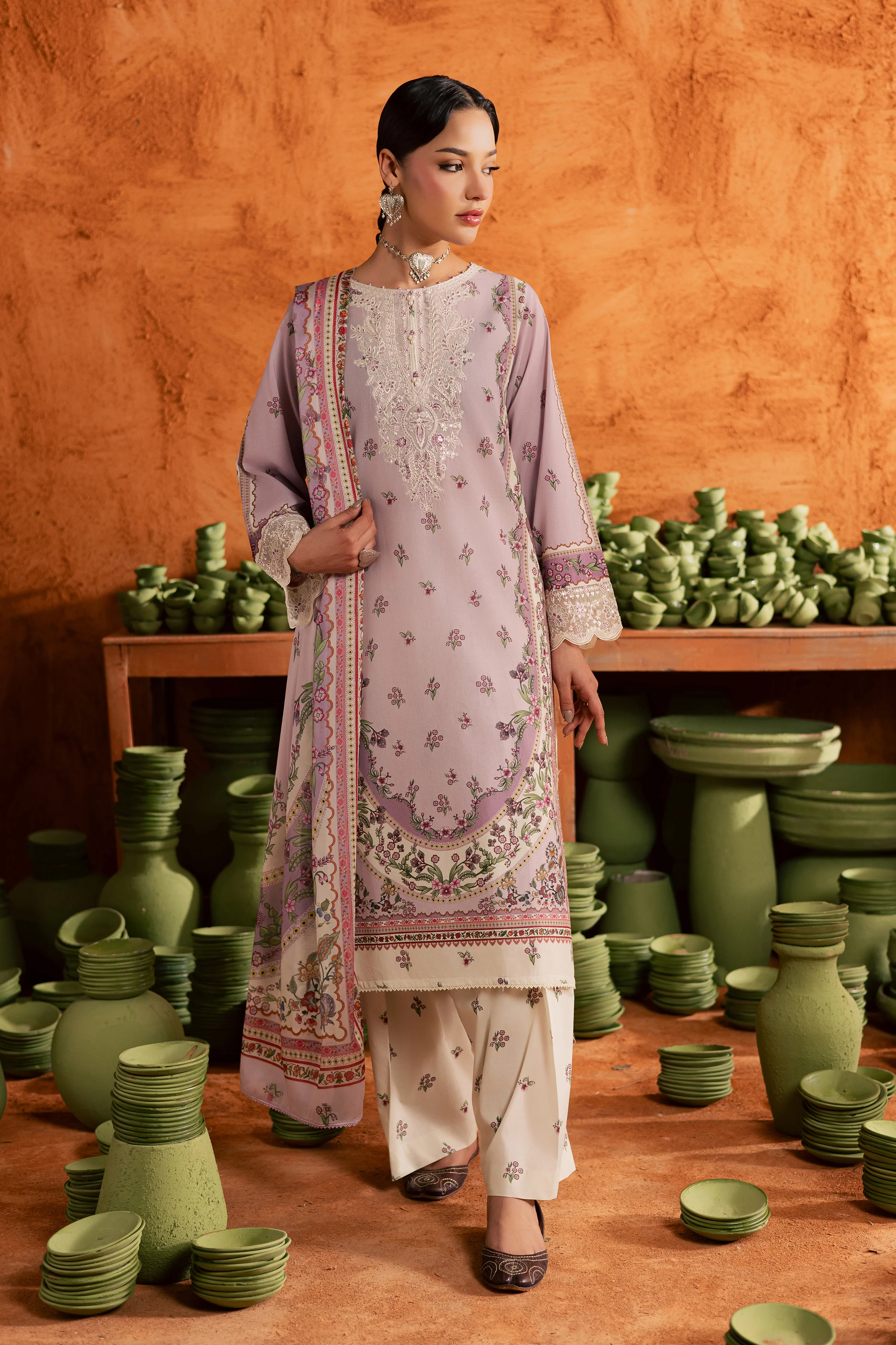 Dusty Plum 3Pc - Printed Lawn Dress - Image 7