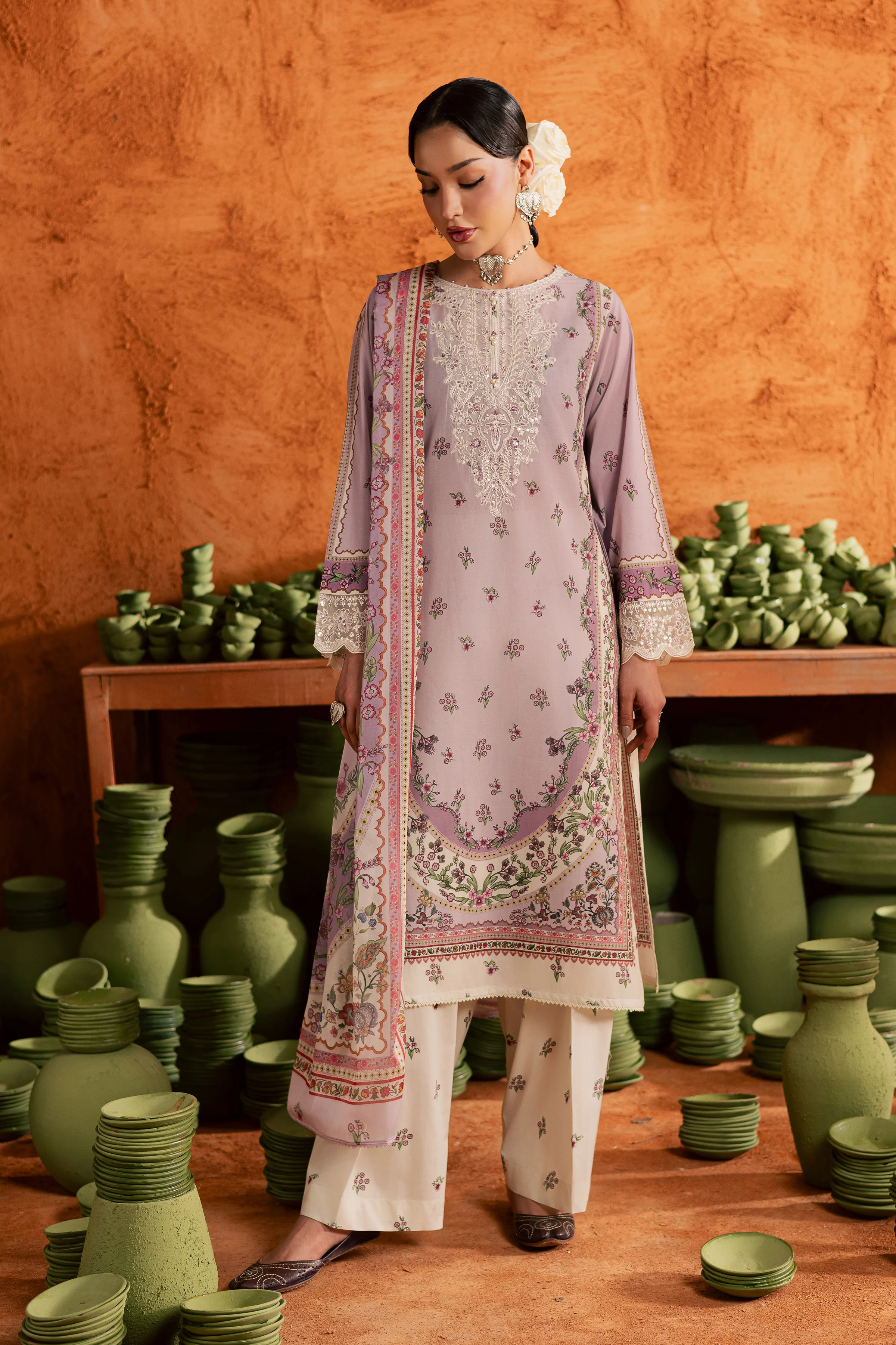 Dusty Plum 3Pc - Printed Lawn Dress - Image 9