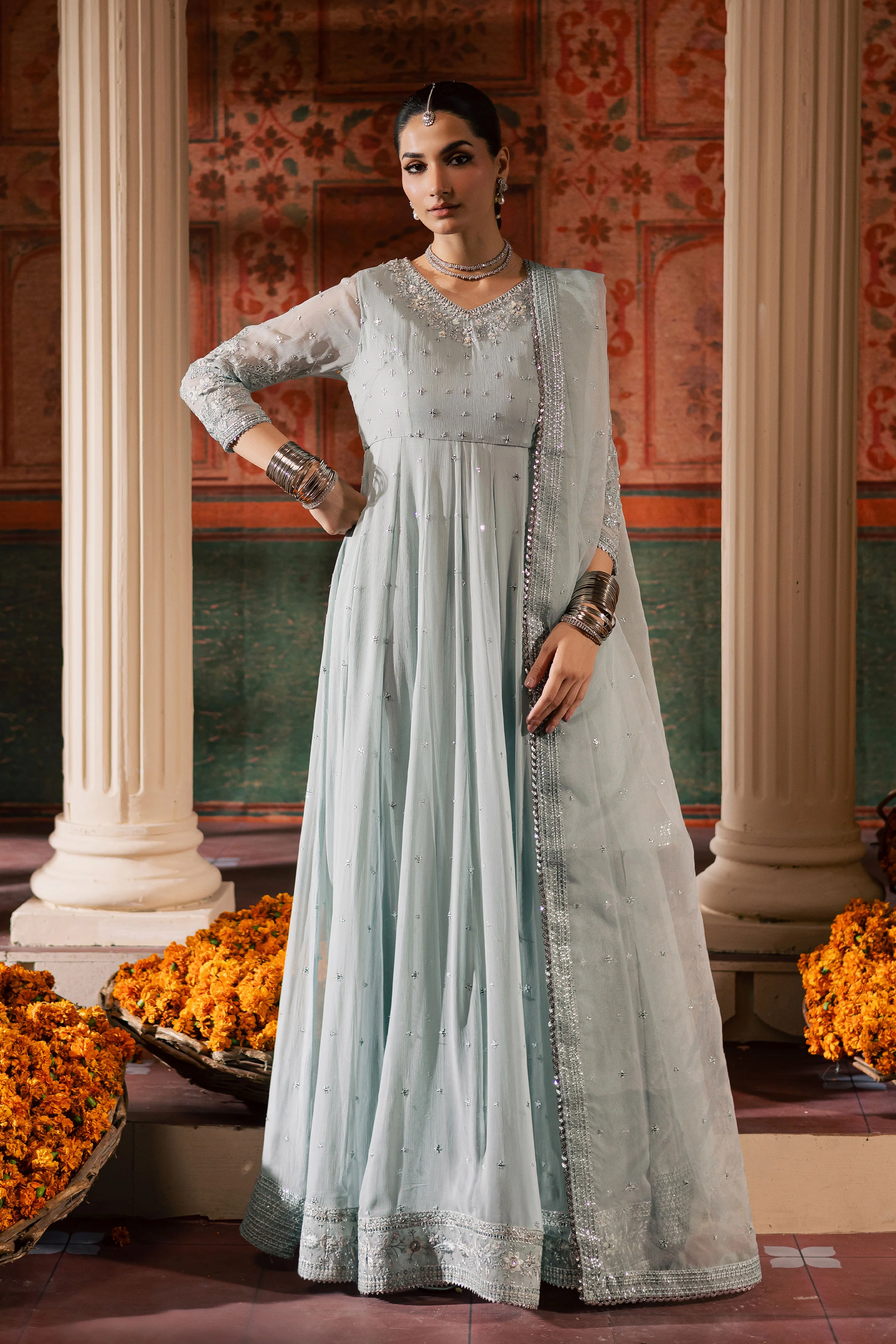Frozen  3Pc - Chiffon Wedding Frock - Image 10