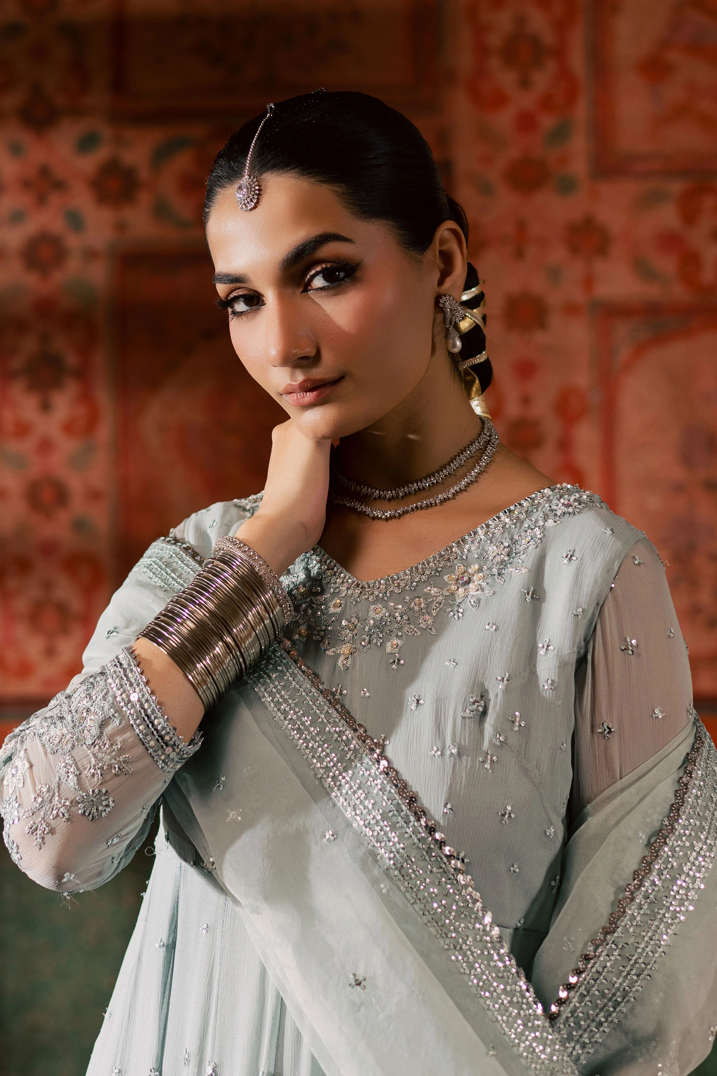 Frozen  3Pc - Chiffon Wedding Frock - Image 13