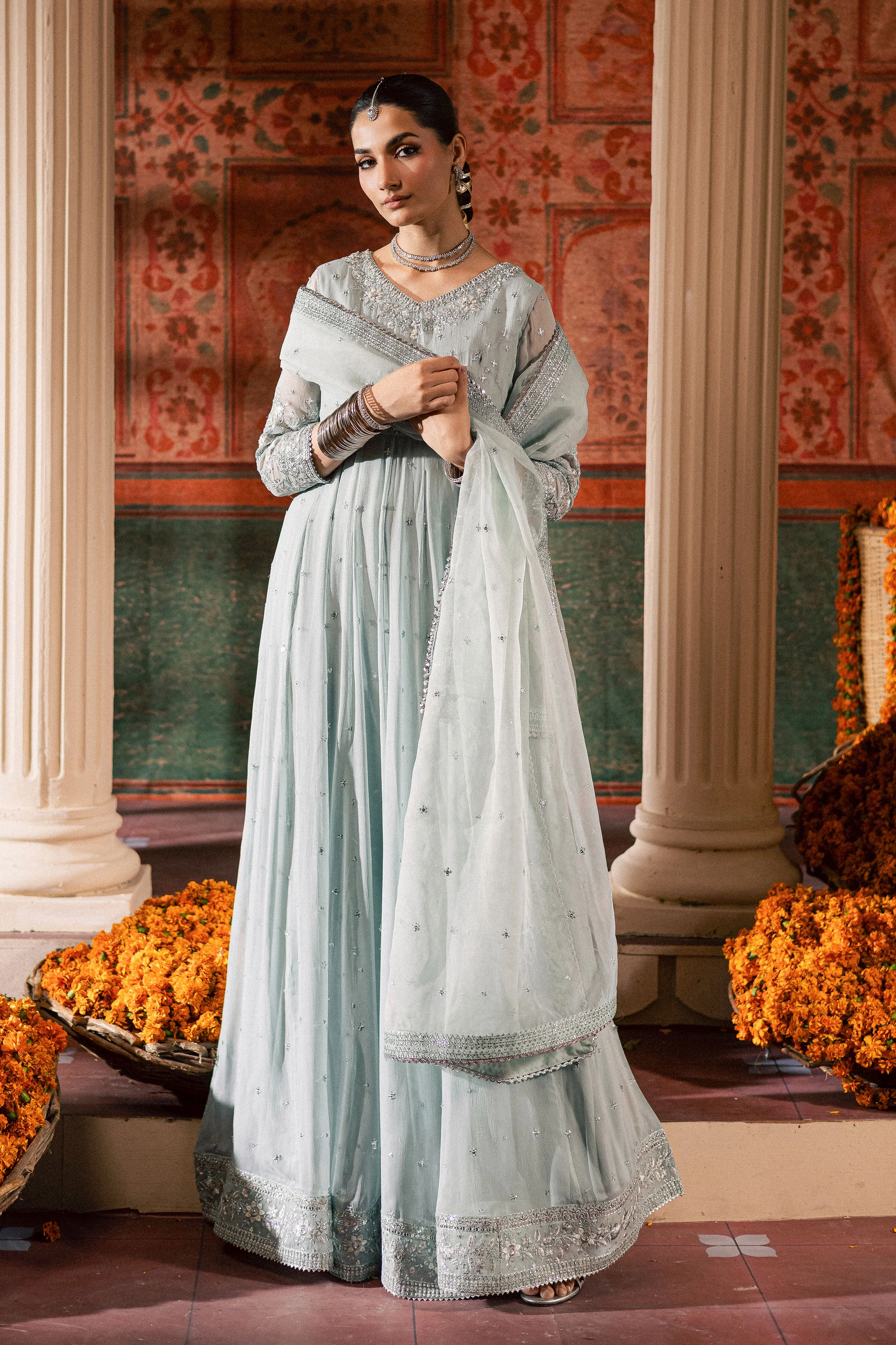 Frozen  3Pc - Chiffon Wedding Frock - Image 6