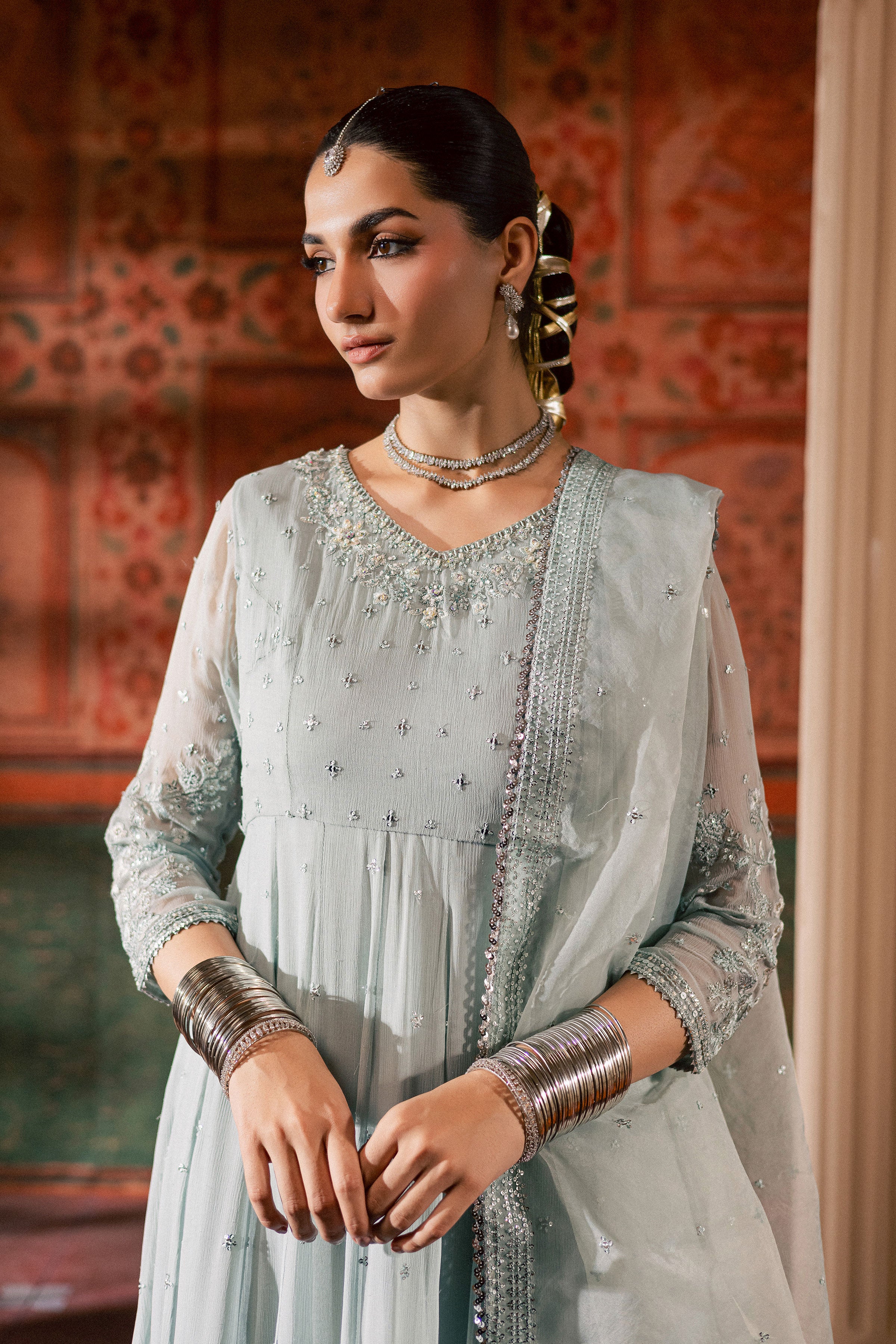 Frozen  3Pc - Chiffon Wedding Frock - Image 7