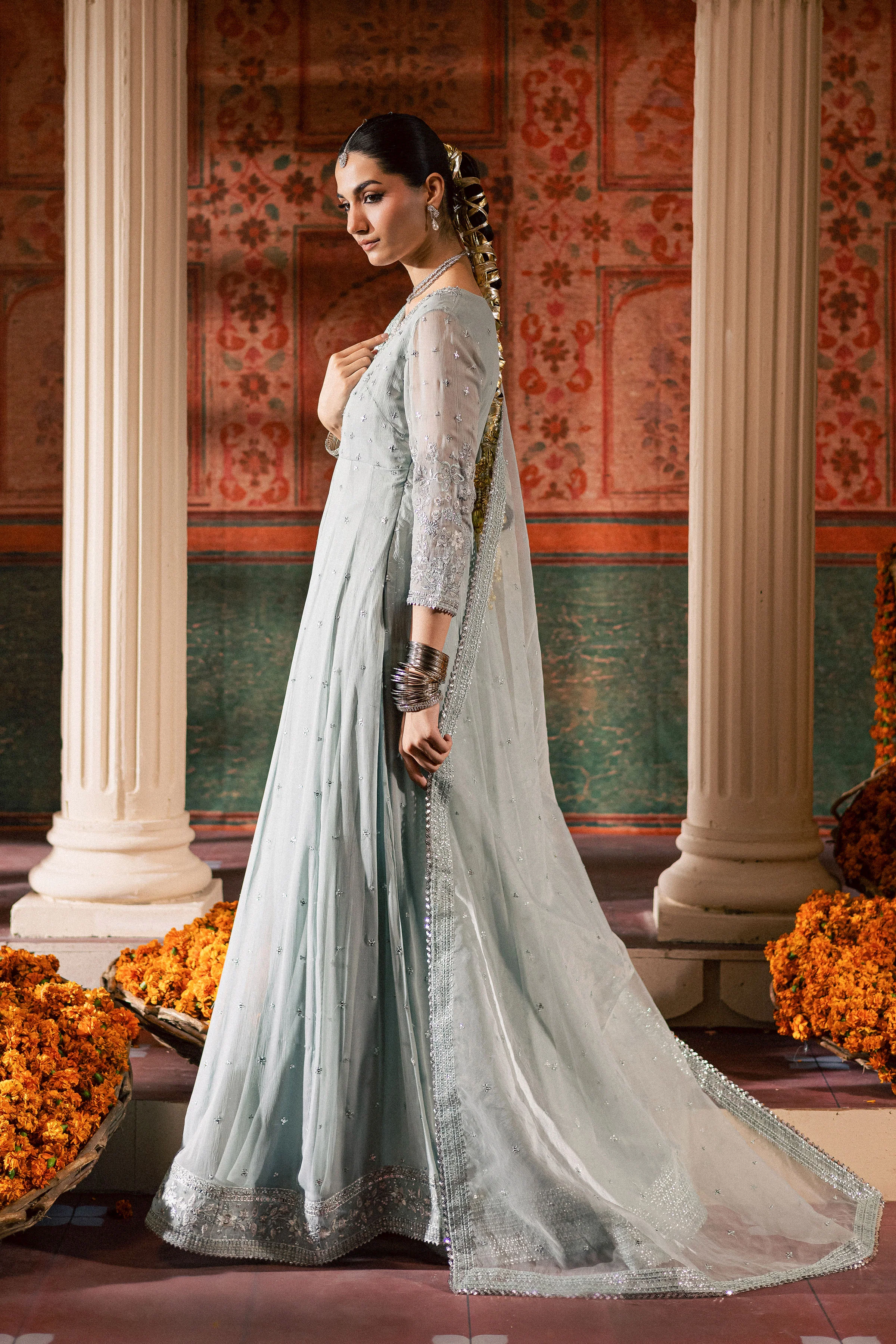 Frozen  3Pc - Chiffon Wedding Frock - Image 8