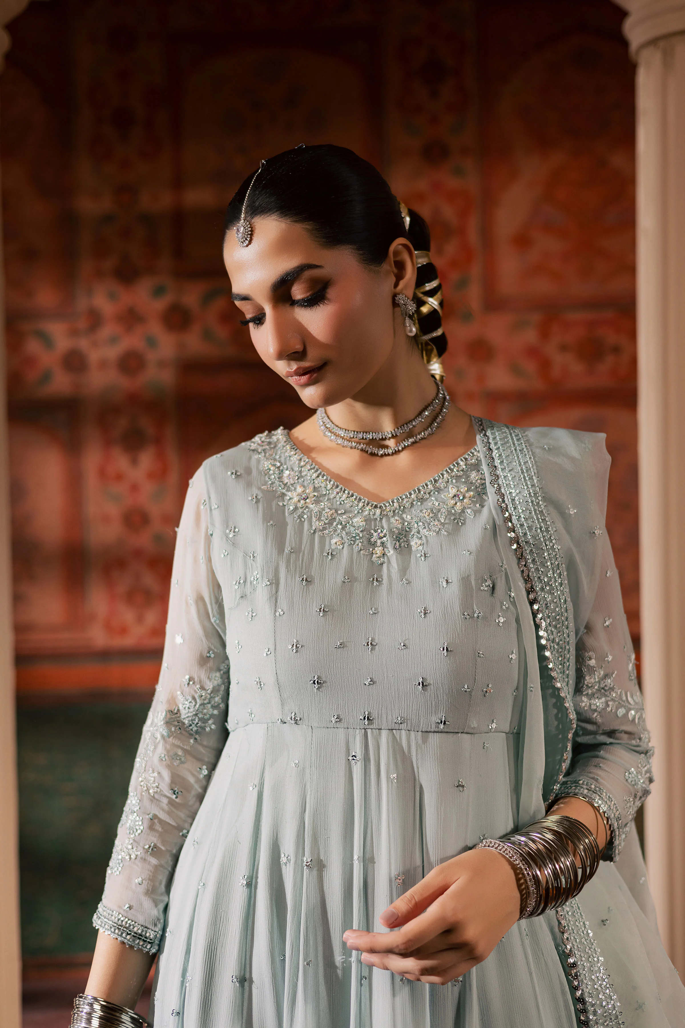 Frozen  3Pc - Chiffon Wedding Frock - Image 9