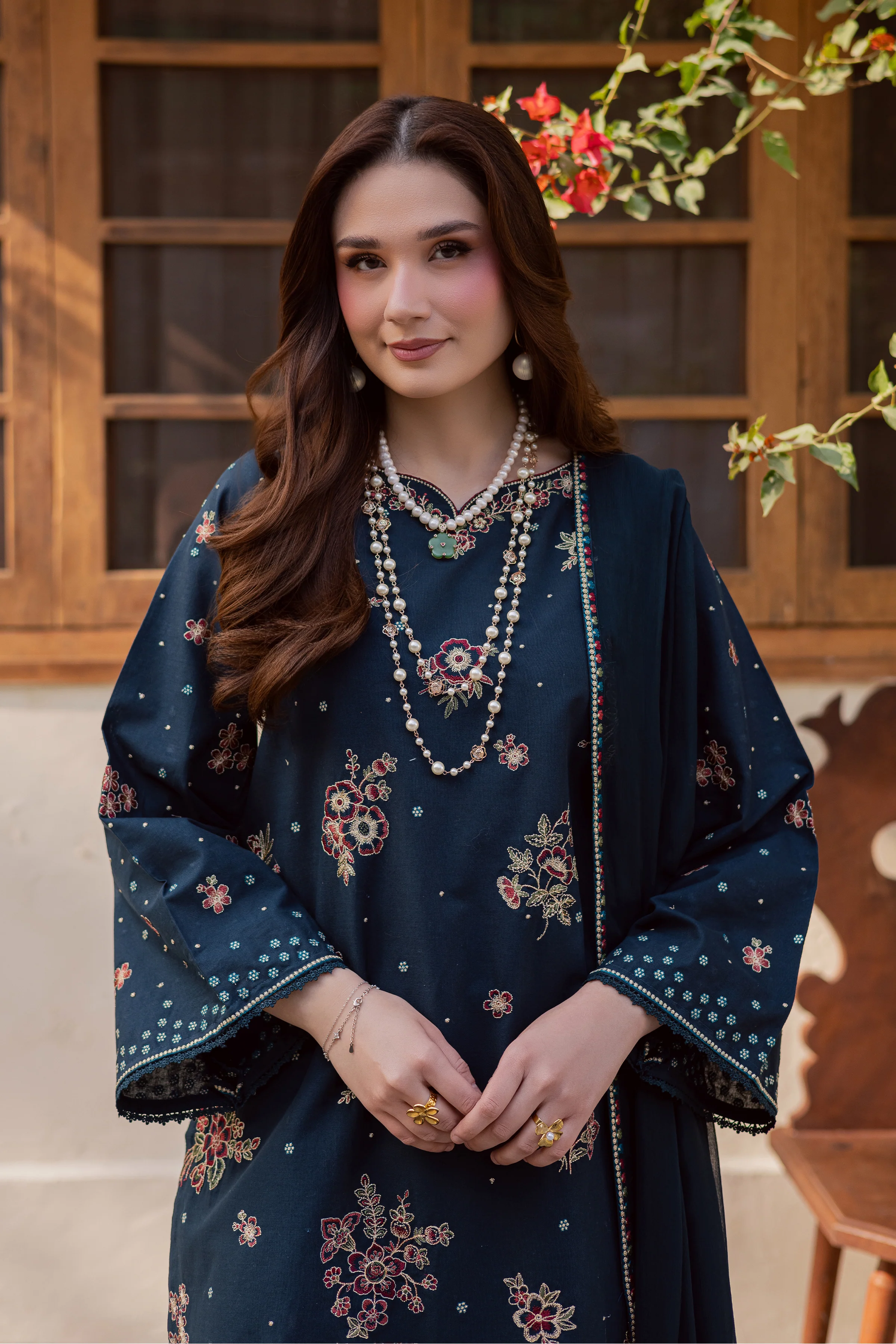 Gold Ocean 3Pc - Embroidered Khaddar Dress - Image 5