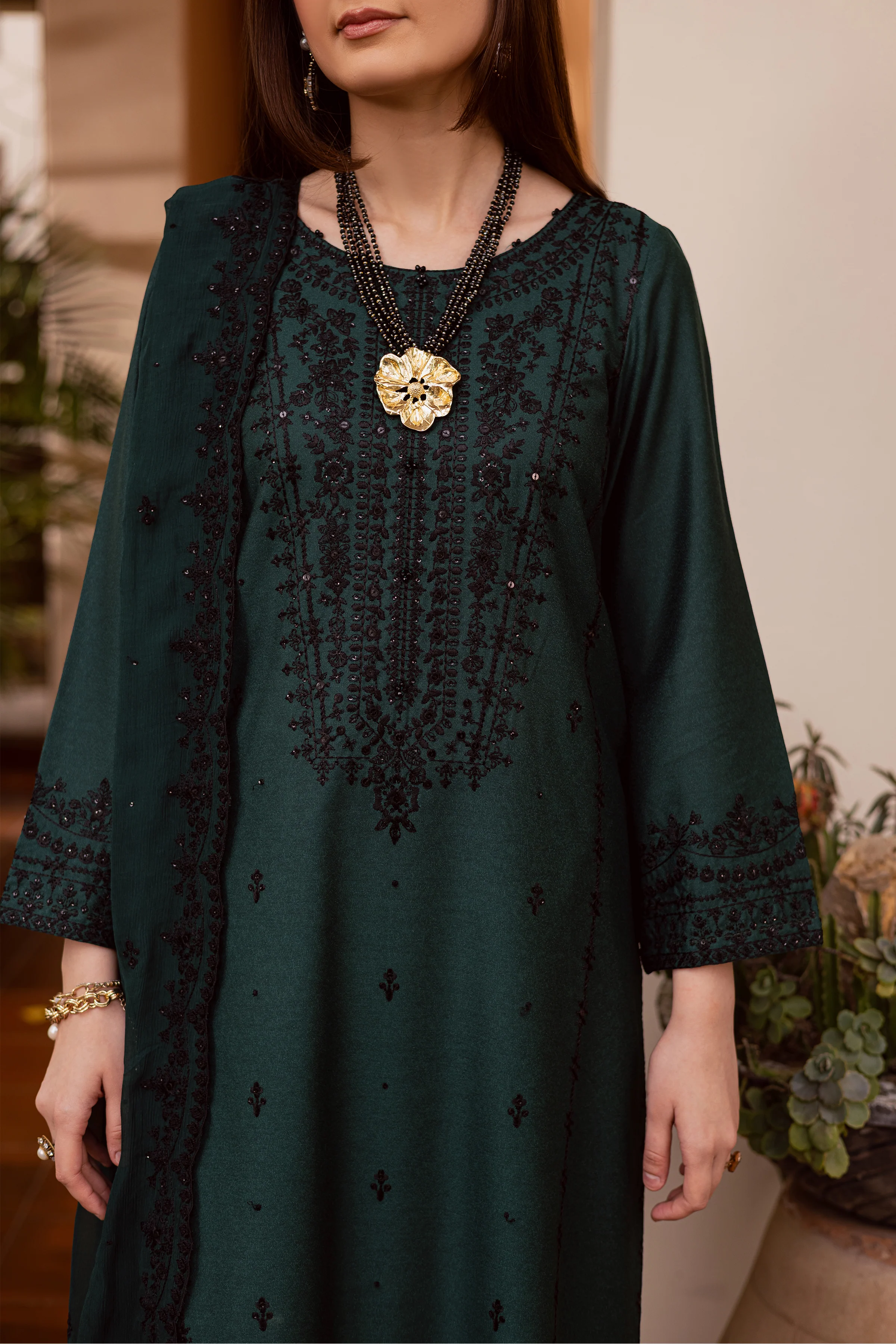 Green Lamia 3Pc - Embroidered Festive Pret - Image 6