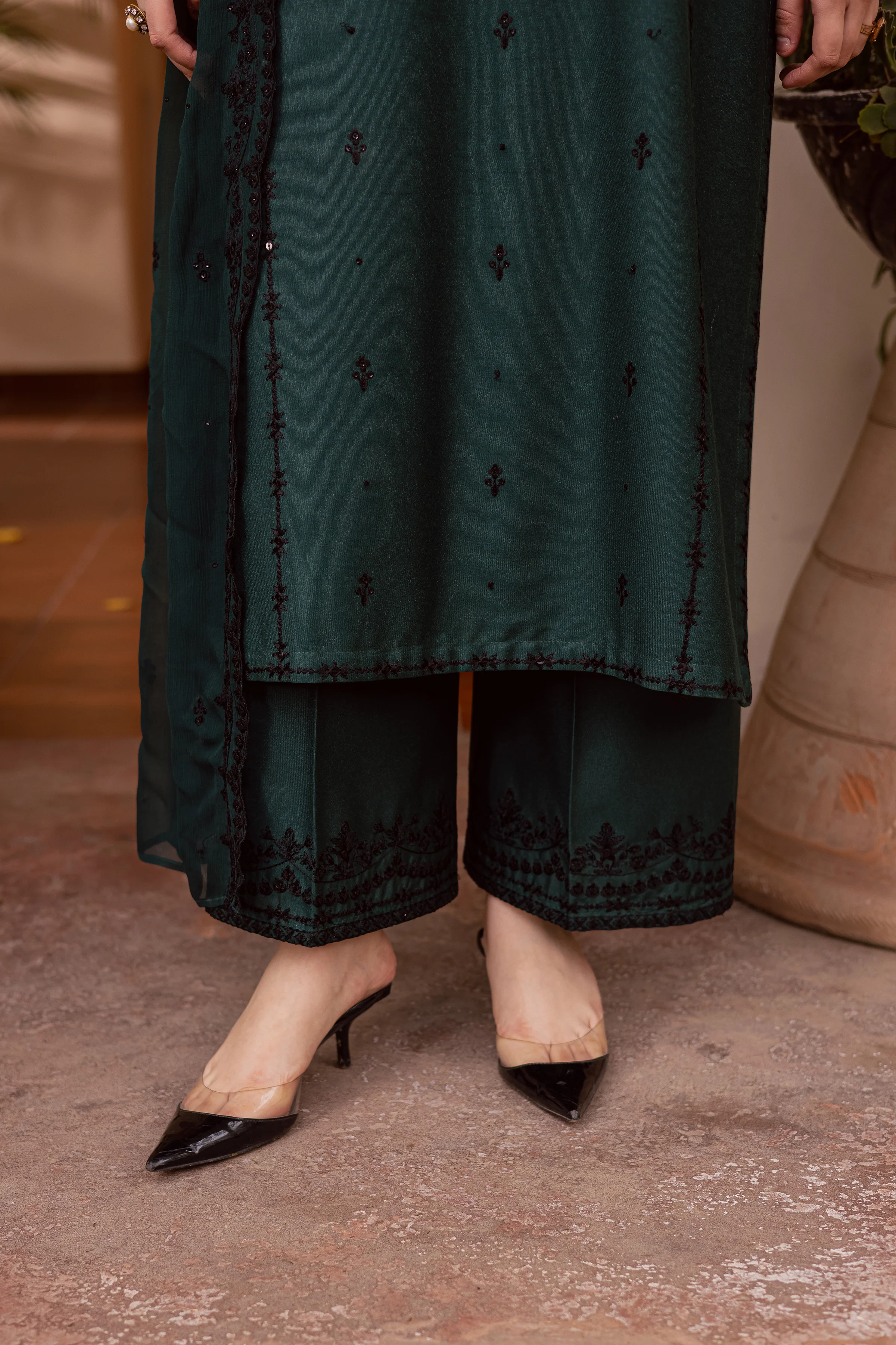 Green Lamia 3Pc - Embroidered Festive Pret - Image 7