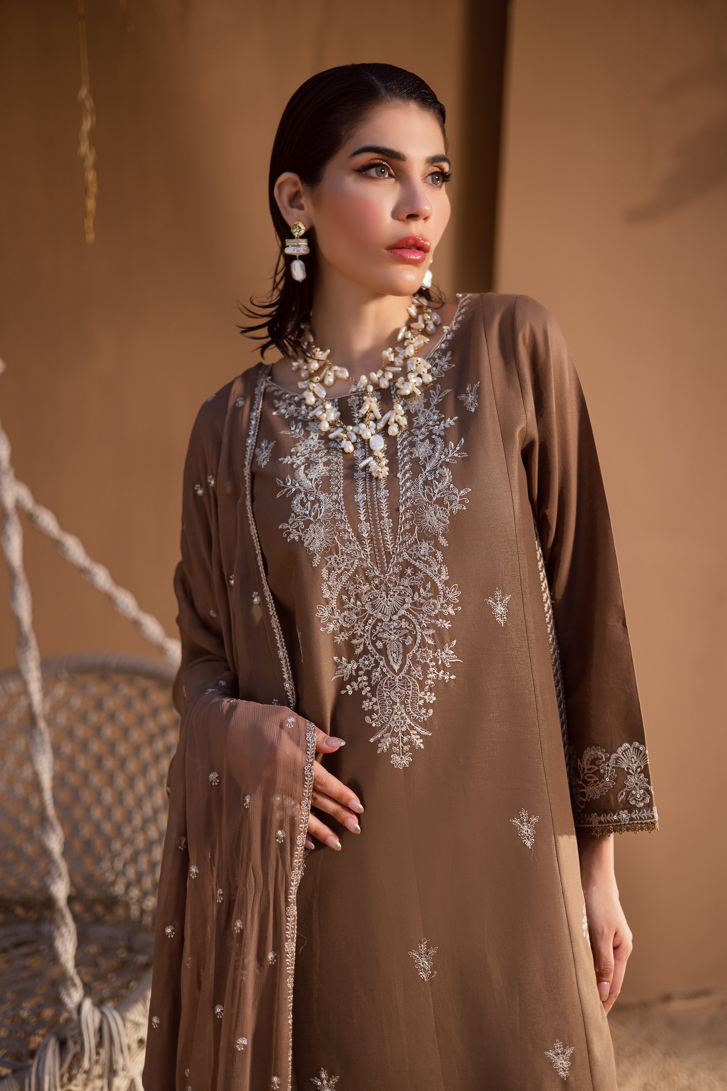 Hazel 3Pc - Embroidered Khaddar Dress - Image 7